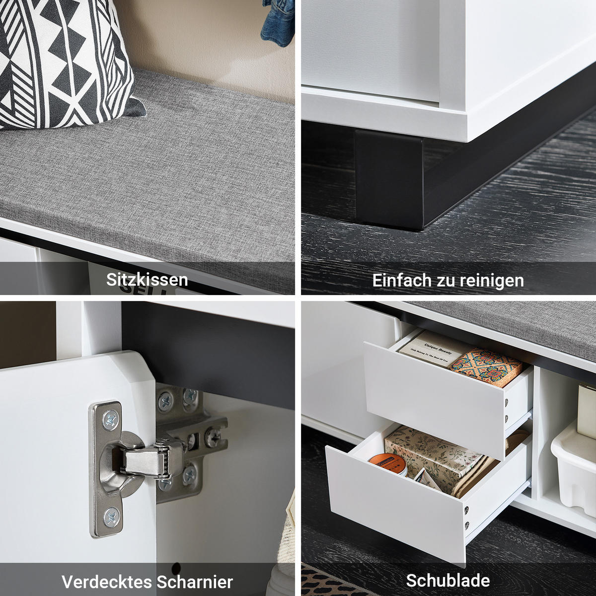 SCHUHBANK Weiß - Weiß, Holzwerkstoff/Metall (110/42/35cm) - SoBuy