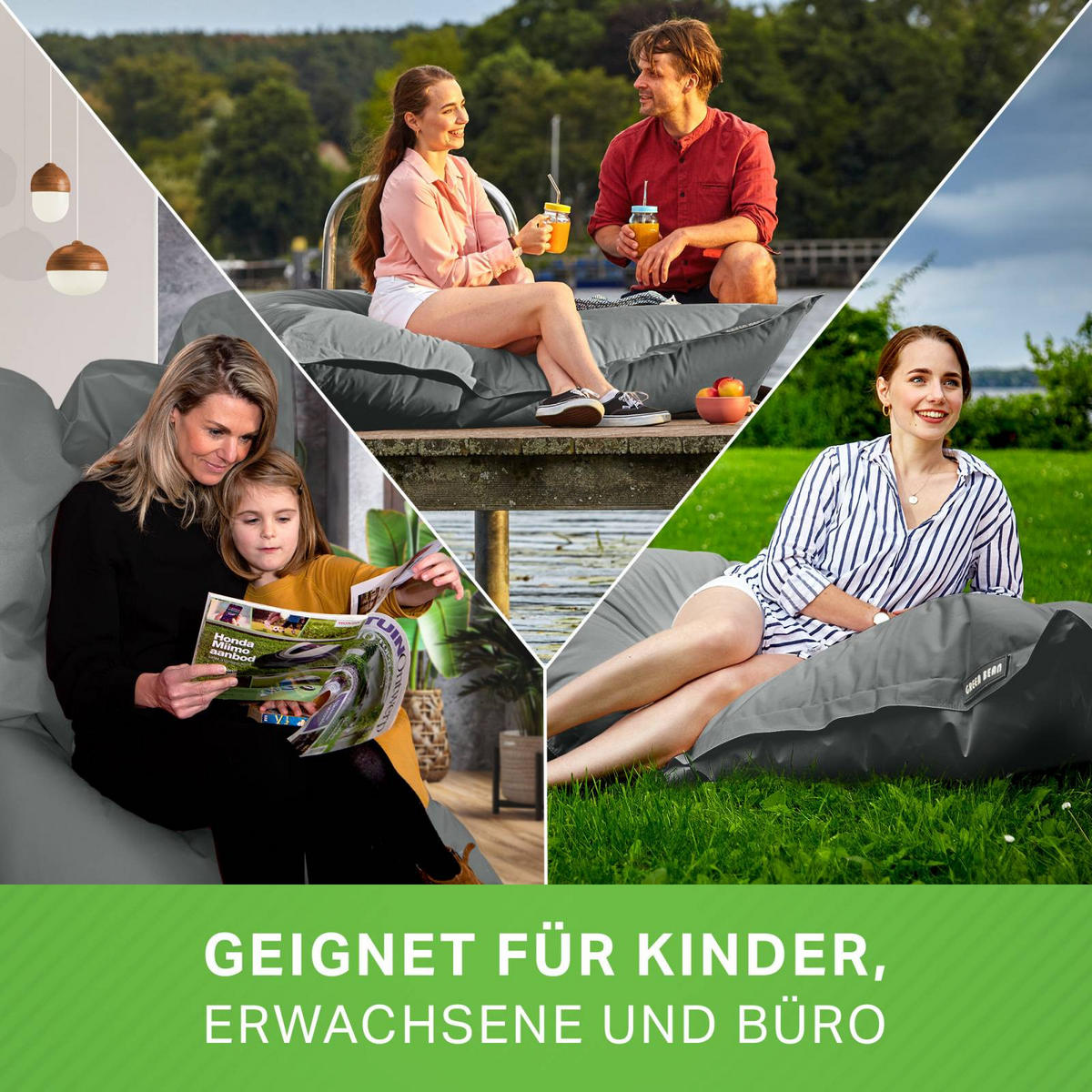 RIESEN-SITZSACK "Square" 140x180cm 380 L - Dunkelgrau, Textil (140/25/180cm) - Green Bean