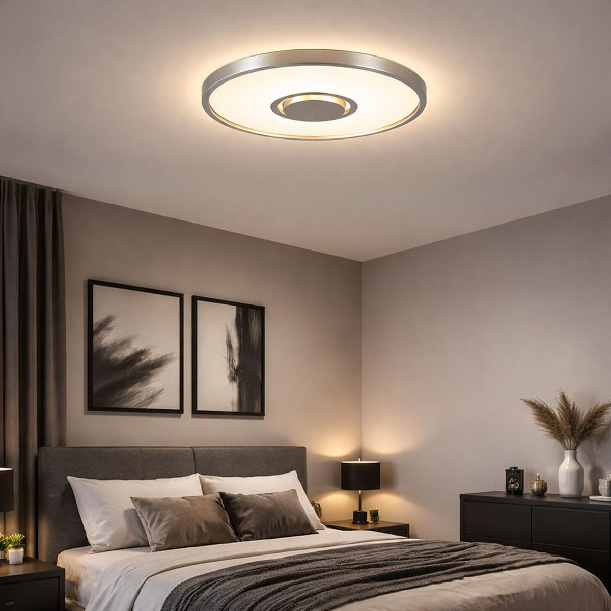 LED DECKENLEUCHTE Backlight Nickel-matt Rund - Silberfarben, Kunststoff (42.5/42.5/3.6cm) - Briloner