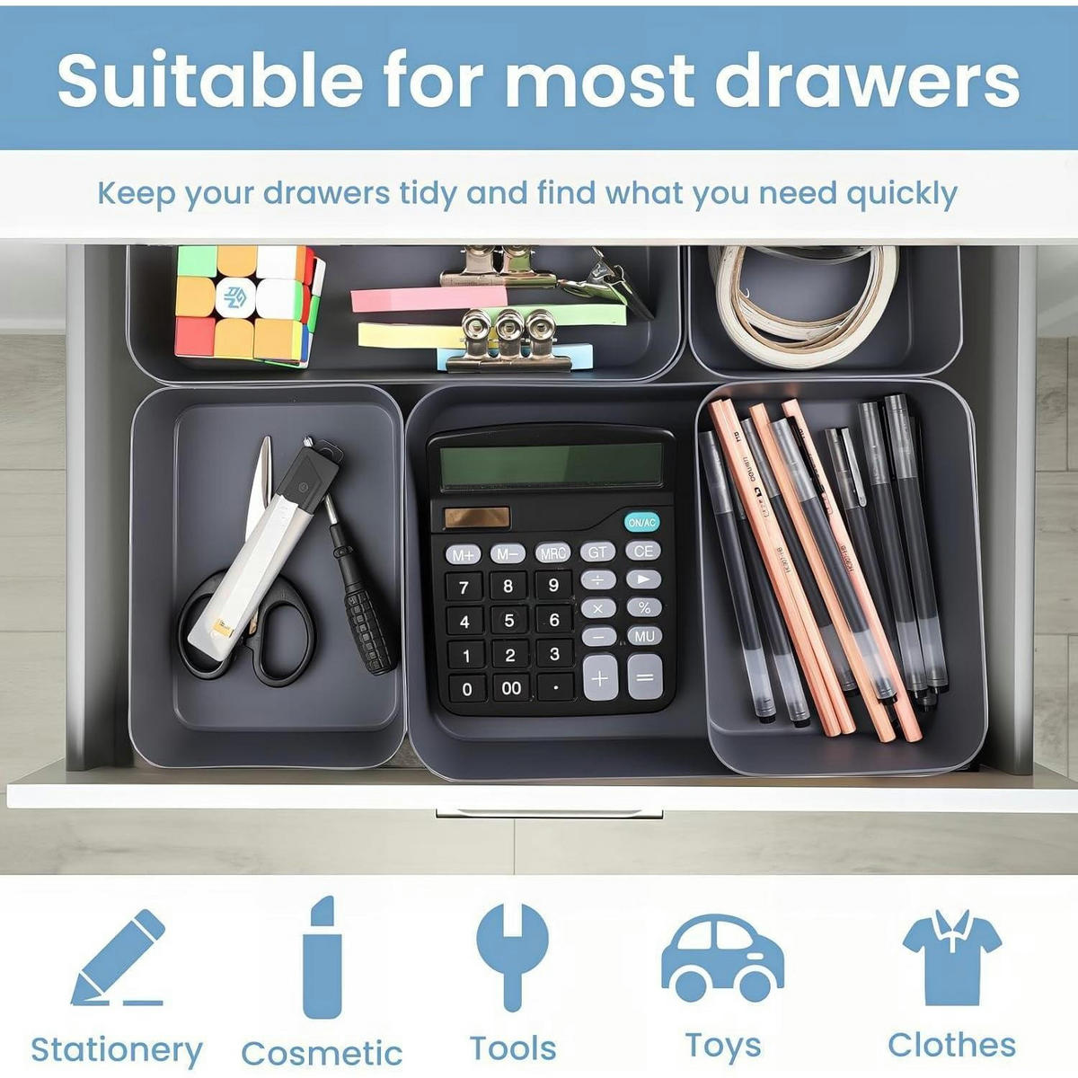 SCHUBLADEN Organizer 10-teiliges Set Grau aus Kunststoff - Grau, Kunststoff (20/4.5/29.5cm)