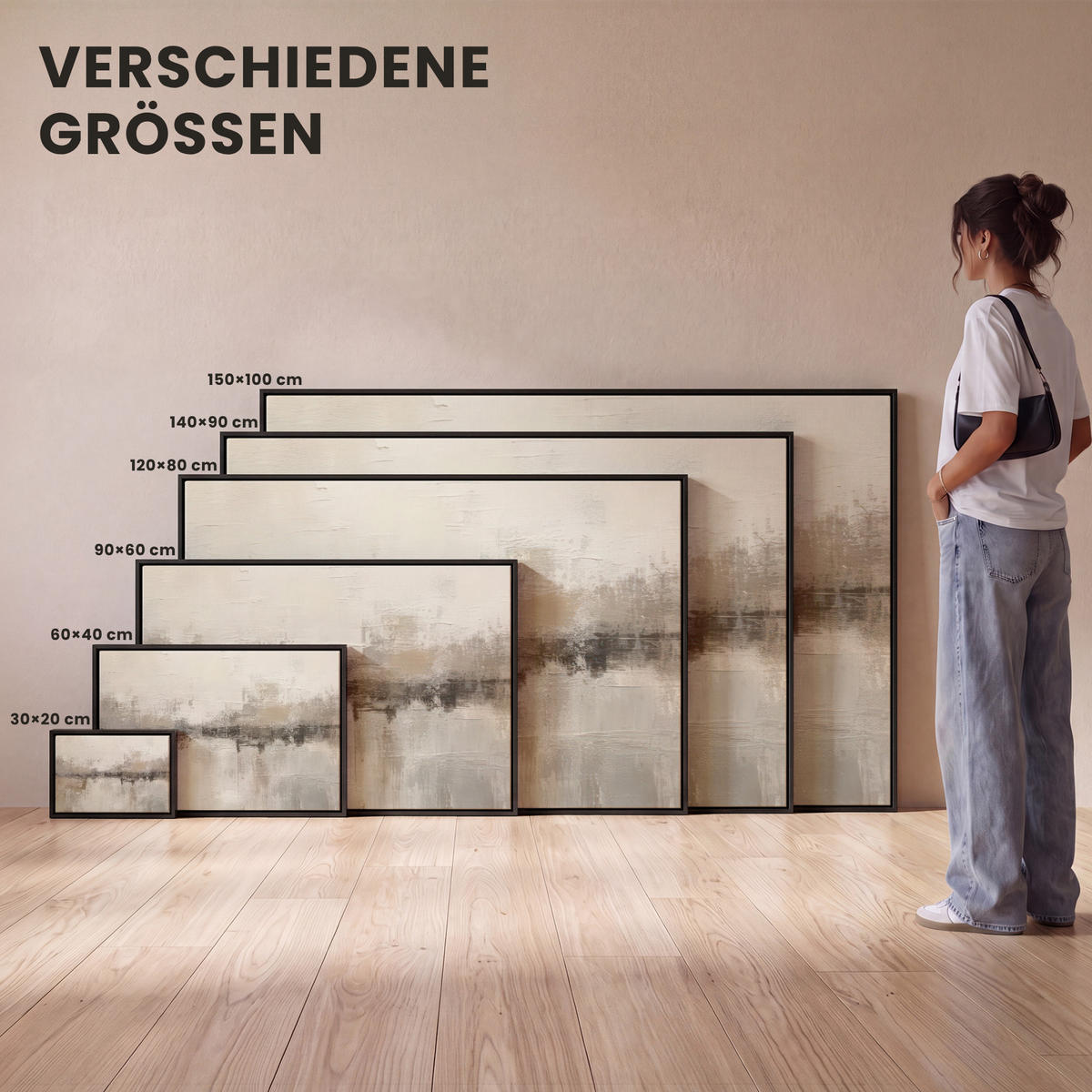LEINWAND Bilder mit Rahmen - Moderne Kunst - Abstrakt - Beige - 120x80 - Beige, Textil (120/80cm) - MuchoWow