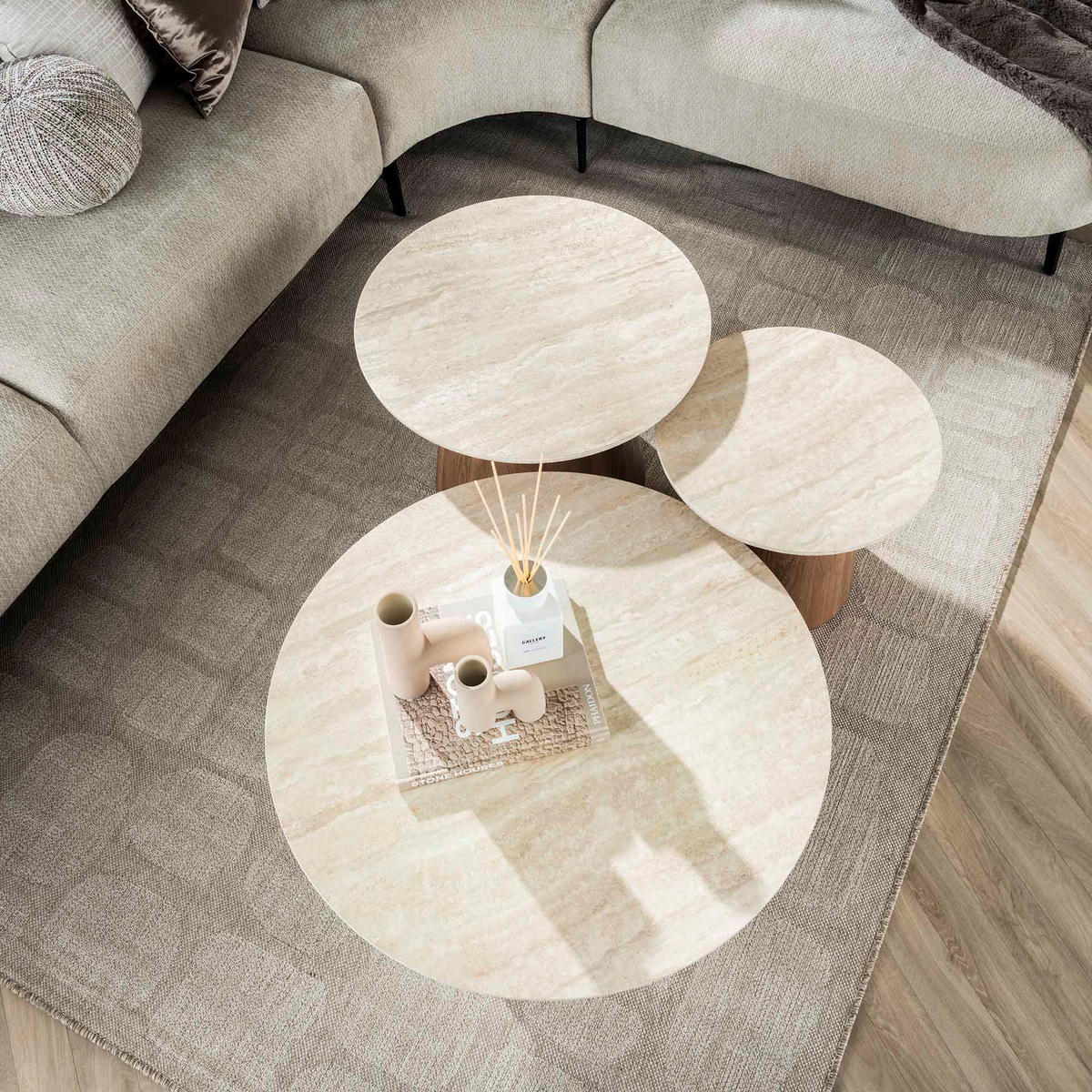 COUCHTISCH Romano Braun 80/80/35 cm 3er-Set - Beige, Keramik (80/80/35cm) - Hoyz Collection