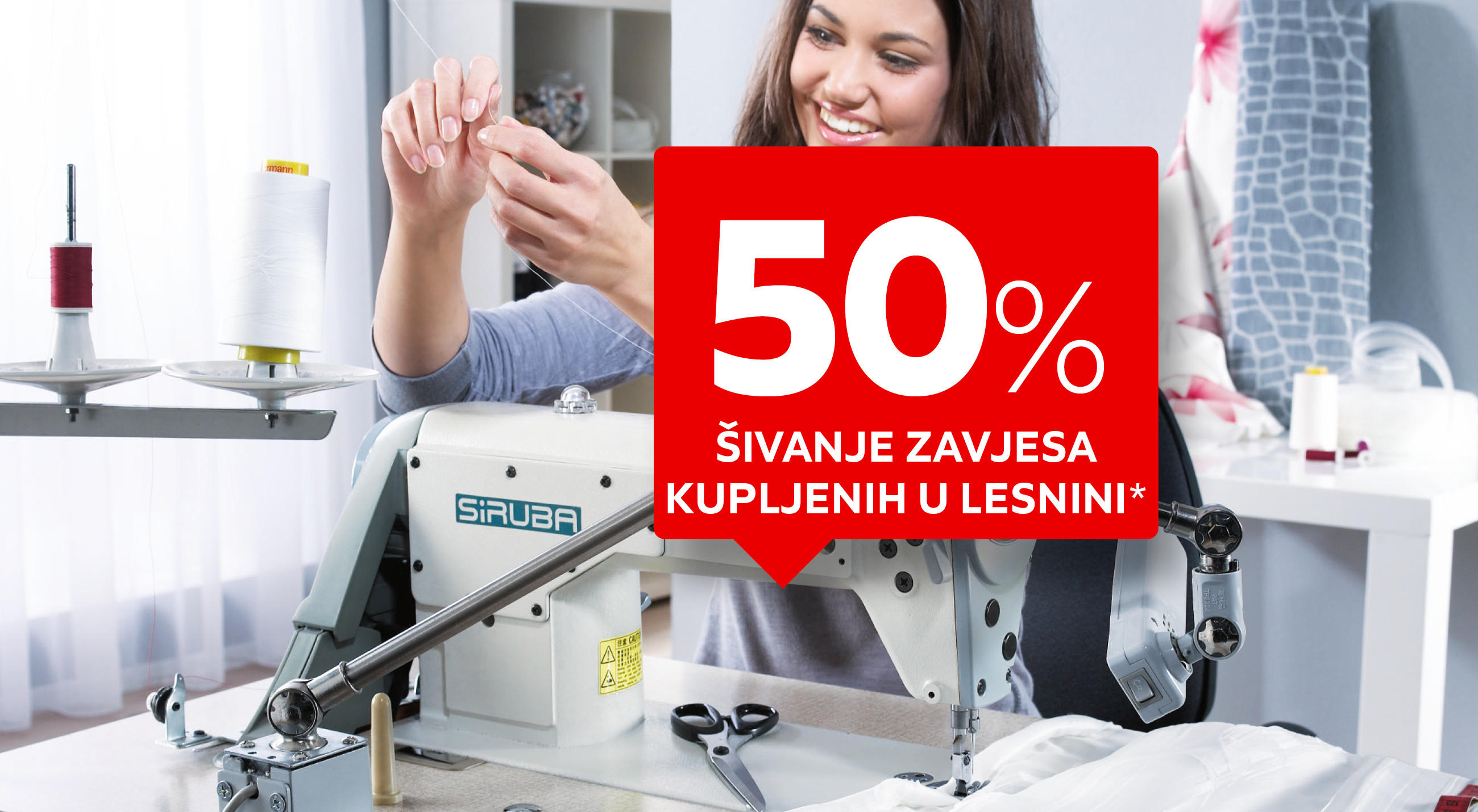 50% šivanje zavjesa kupljenih u Lesnini*