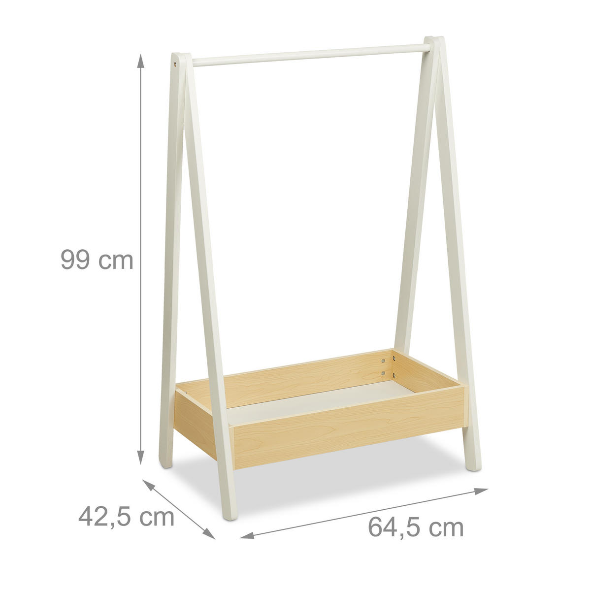 VĚŠÁK Bílá přírodní dětský MDF borovice 99 cm - bílá, dřevo/kompozitní dřevo (64.5/99/42.5cm) - Relaxdays