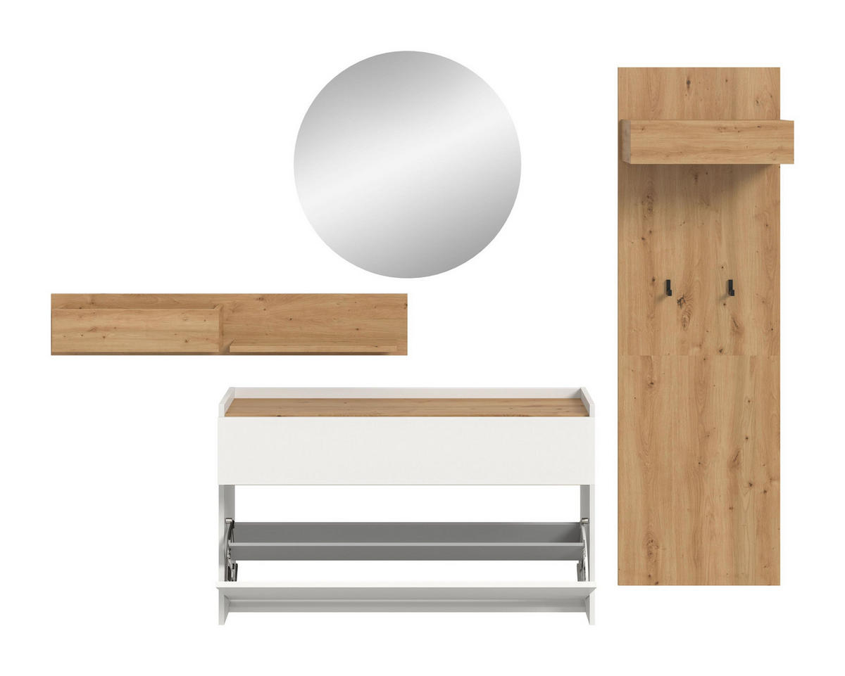 GARDEROBE Flow 4-tlg. (B/H/T: ca. 205/197/32 cm) in Weiß/weiß - Weiß, Holzwerkstoff (205/197/32cm) - Homes & Jones