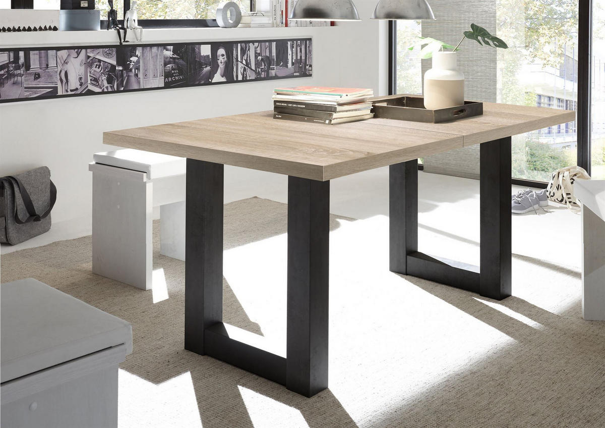 ESSTISCH ausziehbar Eila 7 140 x 90 x 75 Esszimmertisch Schwarzstahl/Eiche Sägerau - Sonoma Eiche, Holz (140/90/75cm) - 58aufmkessel
