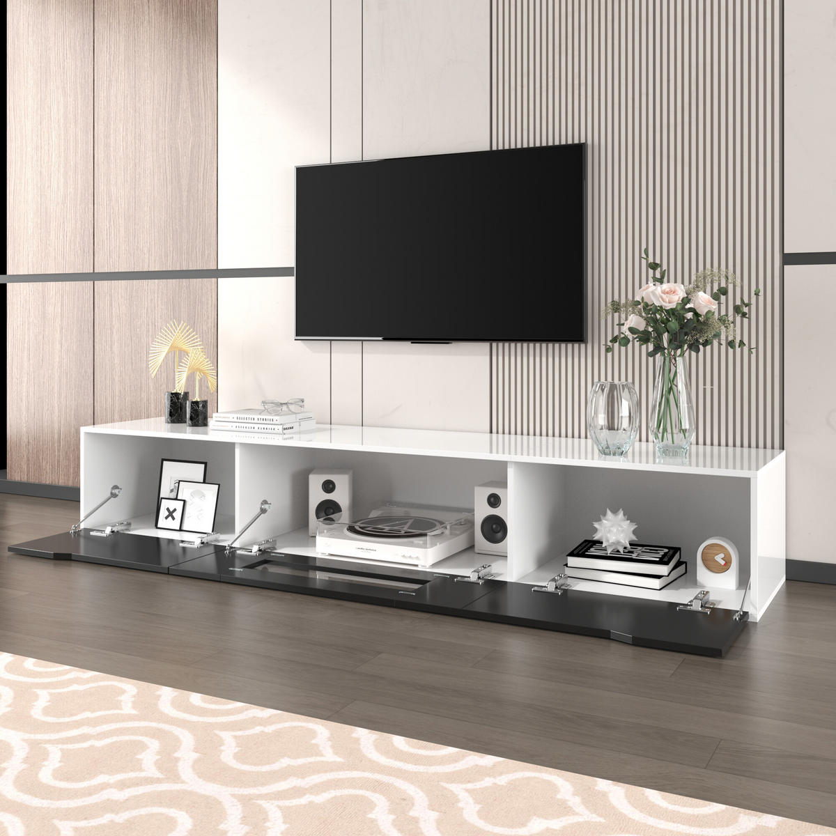 TV-SCHRANK Weiß und Schwarz 180/30/35cm - Weiß, Glas/Holzwerkstoff (30/35/180cm) - Urban Meuble