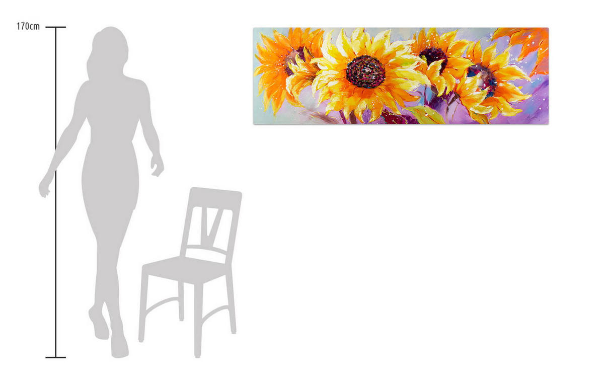 ACRYLBILD HANDGEMALT 150/50 cm - Gelb/Orange, Holz/Textil (150/50cm) - KUNSTLOFT