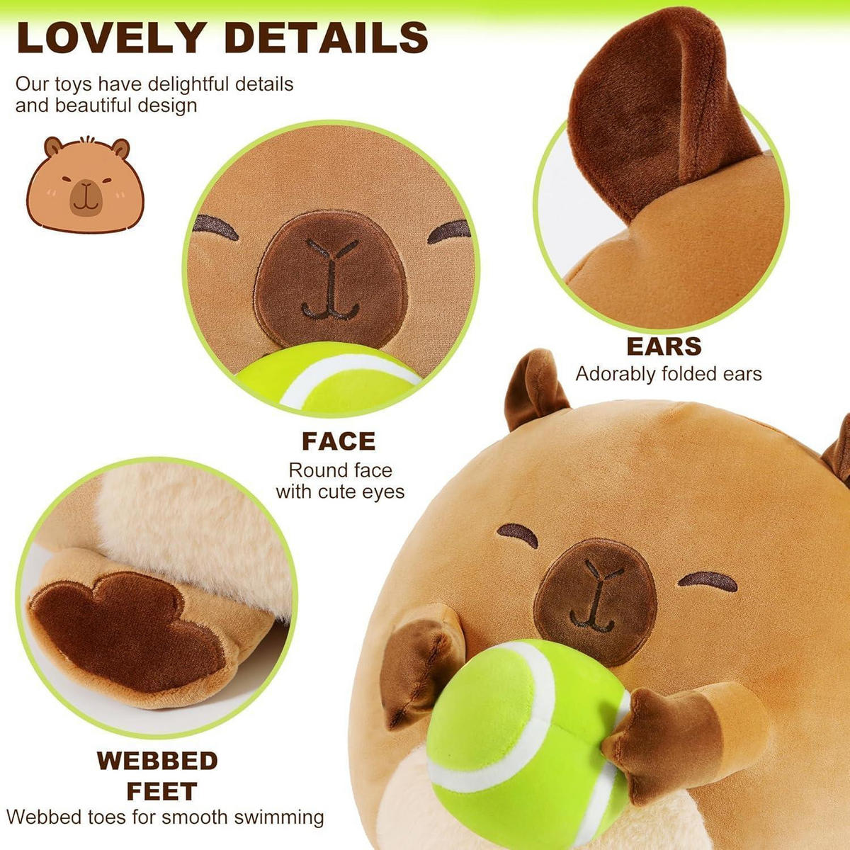 PLÜSCHTIER Capybara mit Tennis 35 cm - Braun, Textil (30/30cm)
