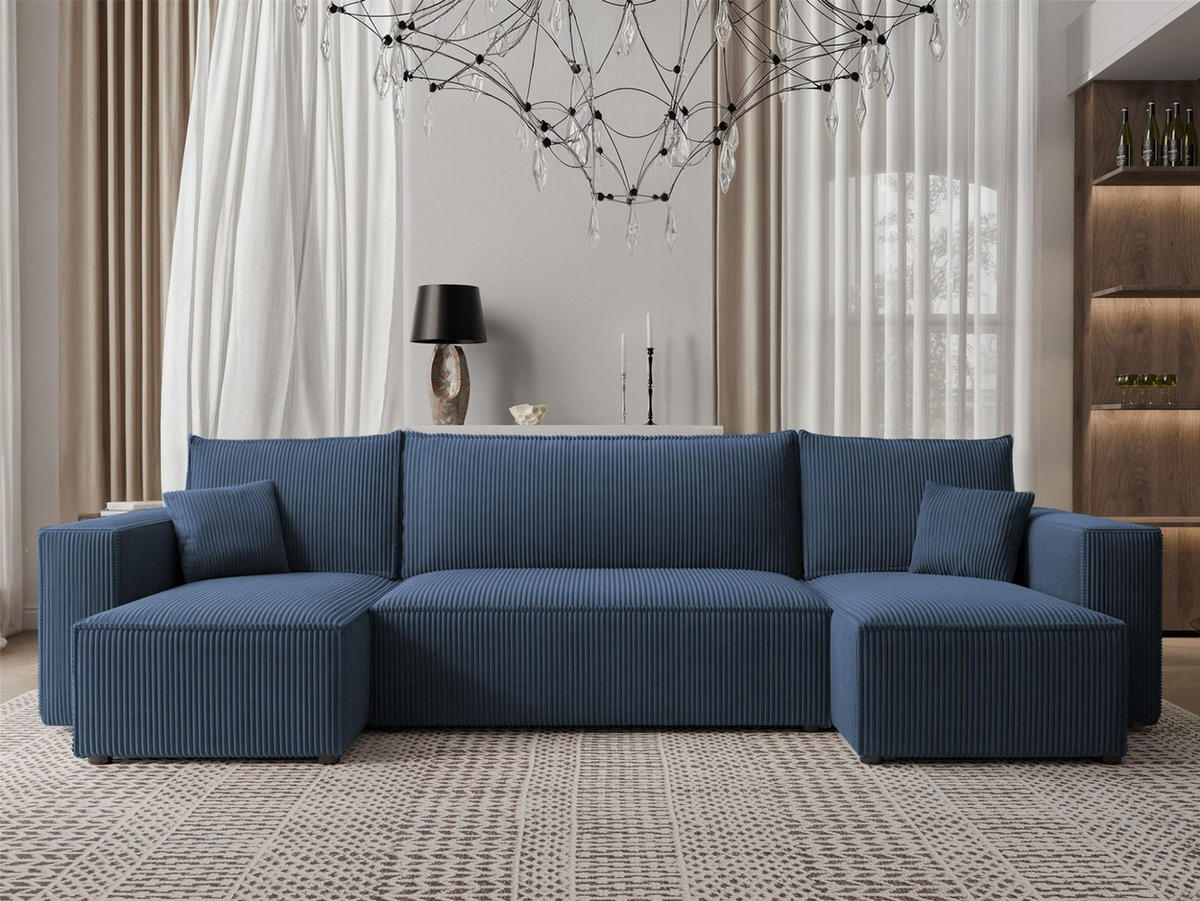 WOHNLANDSCHAFT Adara Schlaffunktion - Blau, Holzwerkstoff/Textil (312/83/145cm) - Fun Möbel