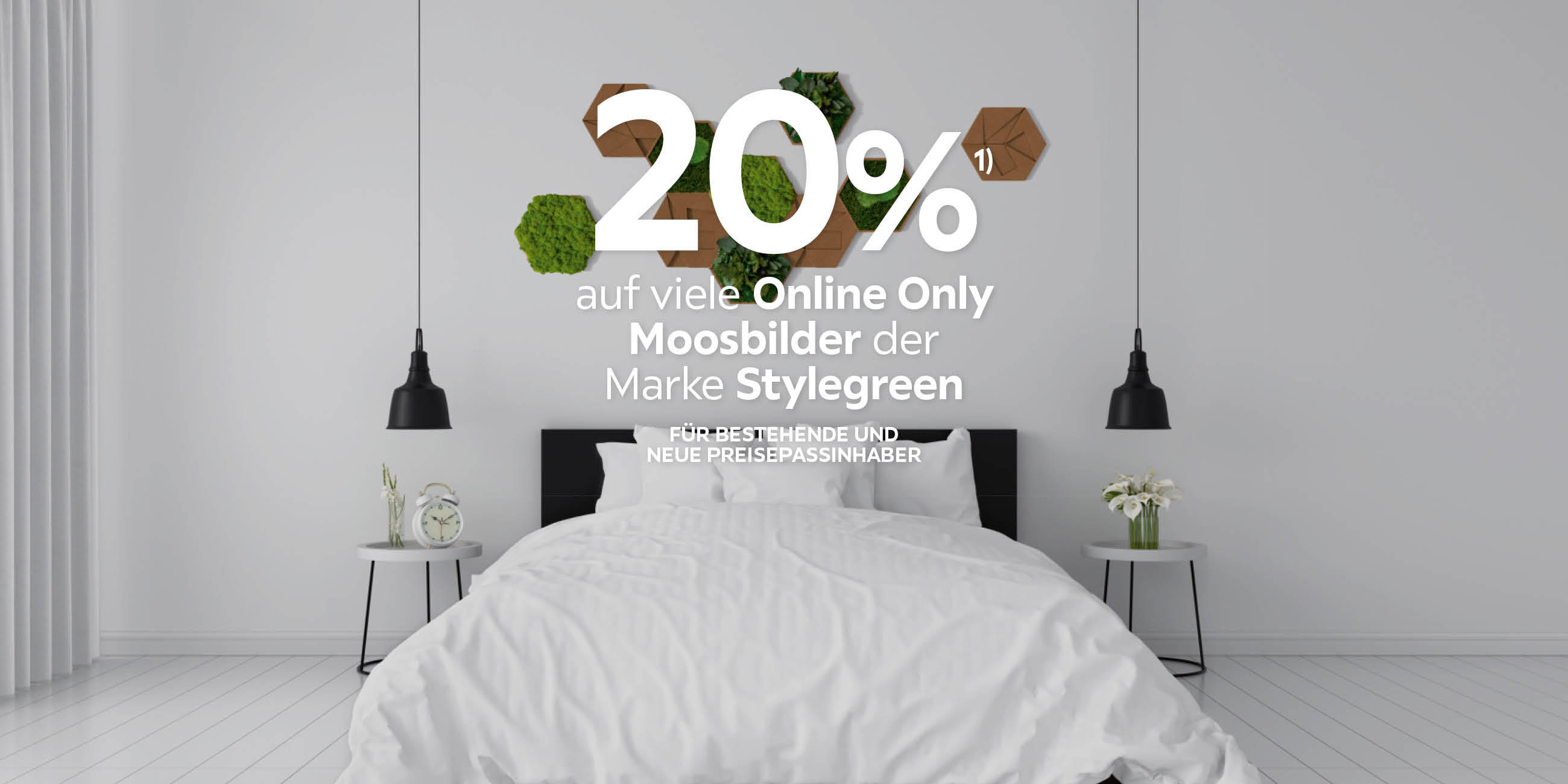 20% auf viele Online Only Moosbilder der Marke Stylegreen; Für bestehende und neue Preisepassinhaber
