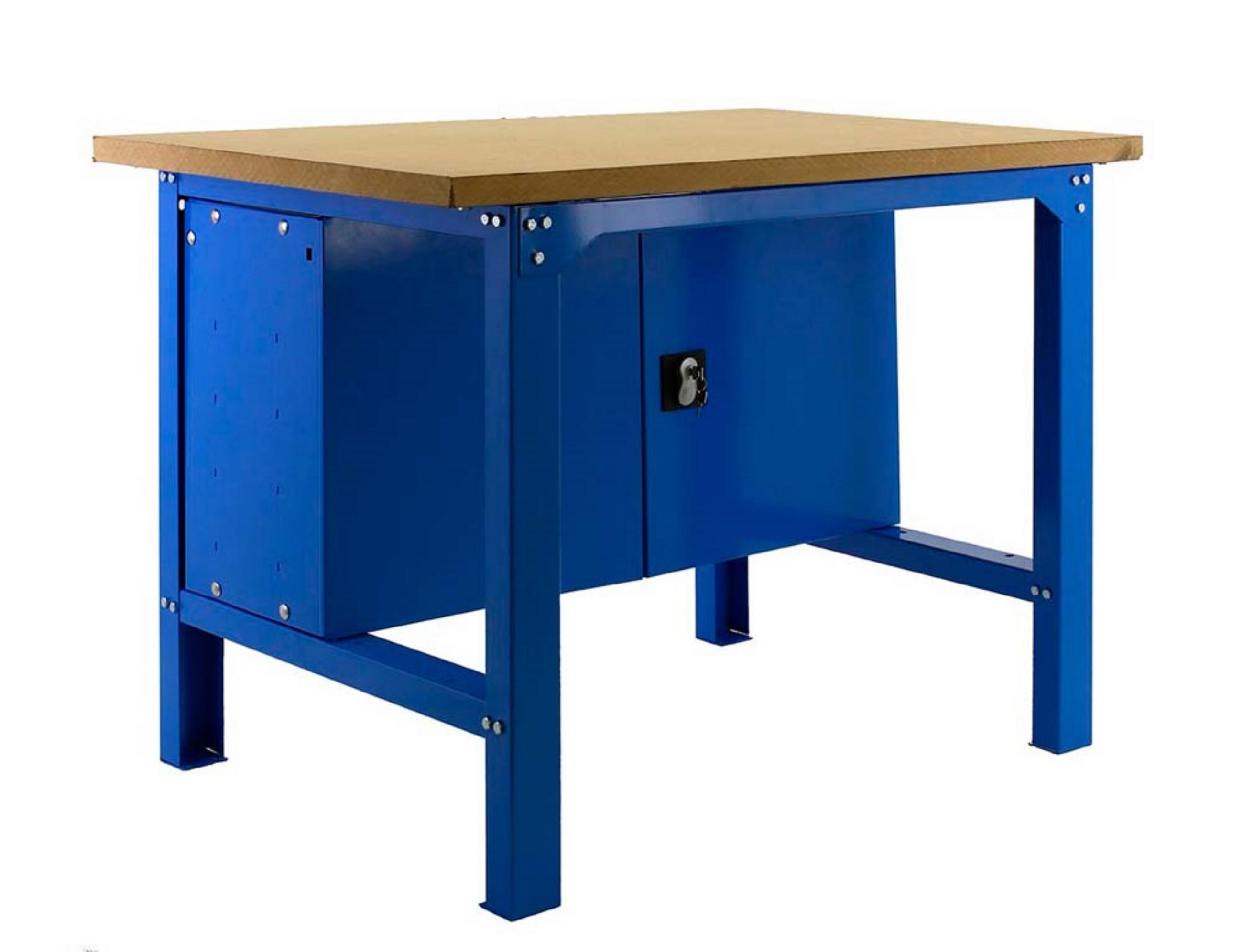 WERKBANK BUFFALO WOOD mit Schrank | HxBxT 87x120x75cm | Traglast 600kg | Blau - Blau, Metall (120/87/75cm) - PROREGAL