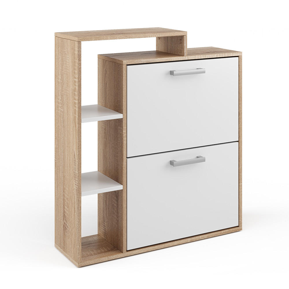 SCHUHKIPPER Orlando Sonoma 24.5 x 90 cm - Weiß/Sonoma Eiche, Holzwerkstoff (24.5/90/80cm) - Vicco
