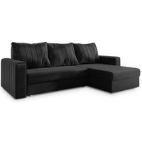 ECKSOFA CARL Schwarz Plüsch-Stoff mit Schlaffunktion - Schwarz, Holz (236/150cm) - MASSENO