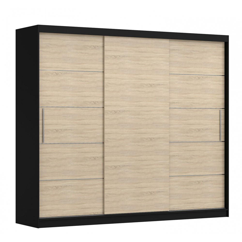 SCHWEBETÜRENSCHRANK Alba ohne Spiegel Schwarz/Sonoma Eiche, mit LED - Beleuchtung 250cm - Alufarben/Schwarz, Holzwerkstoff/Kunststoff (250/218/61cm) - imoebel24
