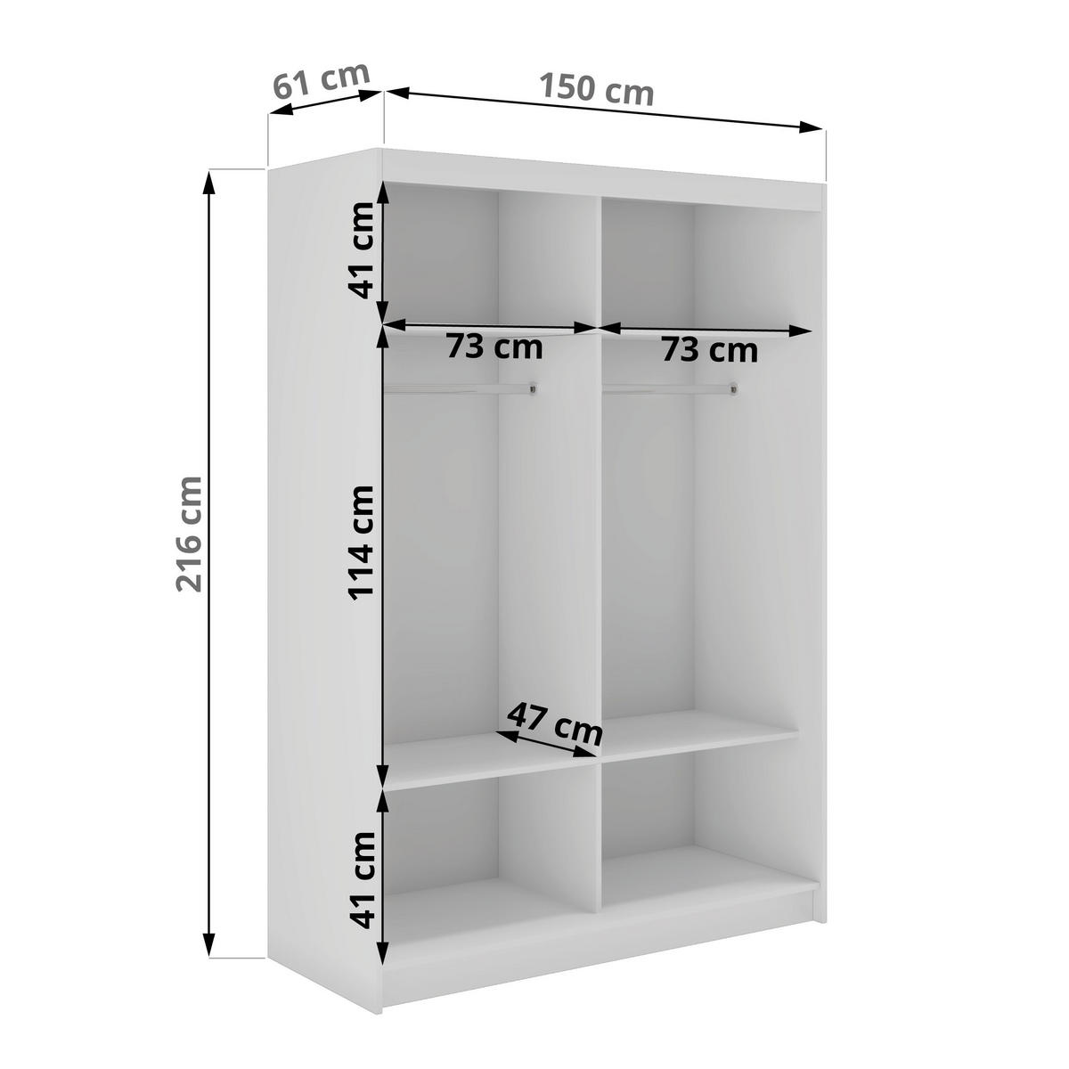 SCHWEBETÜRENSCHRANK mit Spiegel - WALENCJA - 150 - Weiß lacobel - Alufarben/Weiß, Holzwerkstoff/Metall (150/216/61cm) - MKS