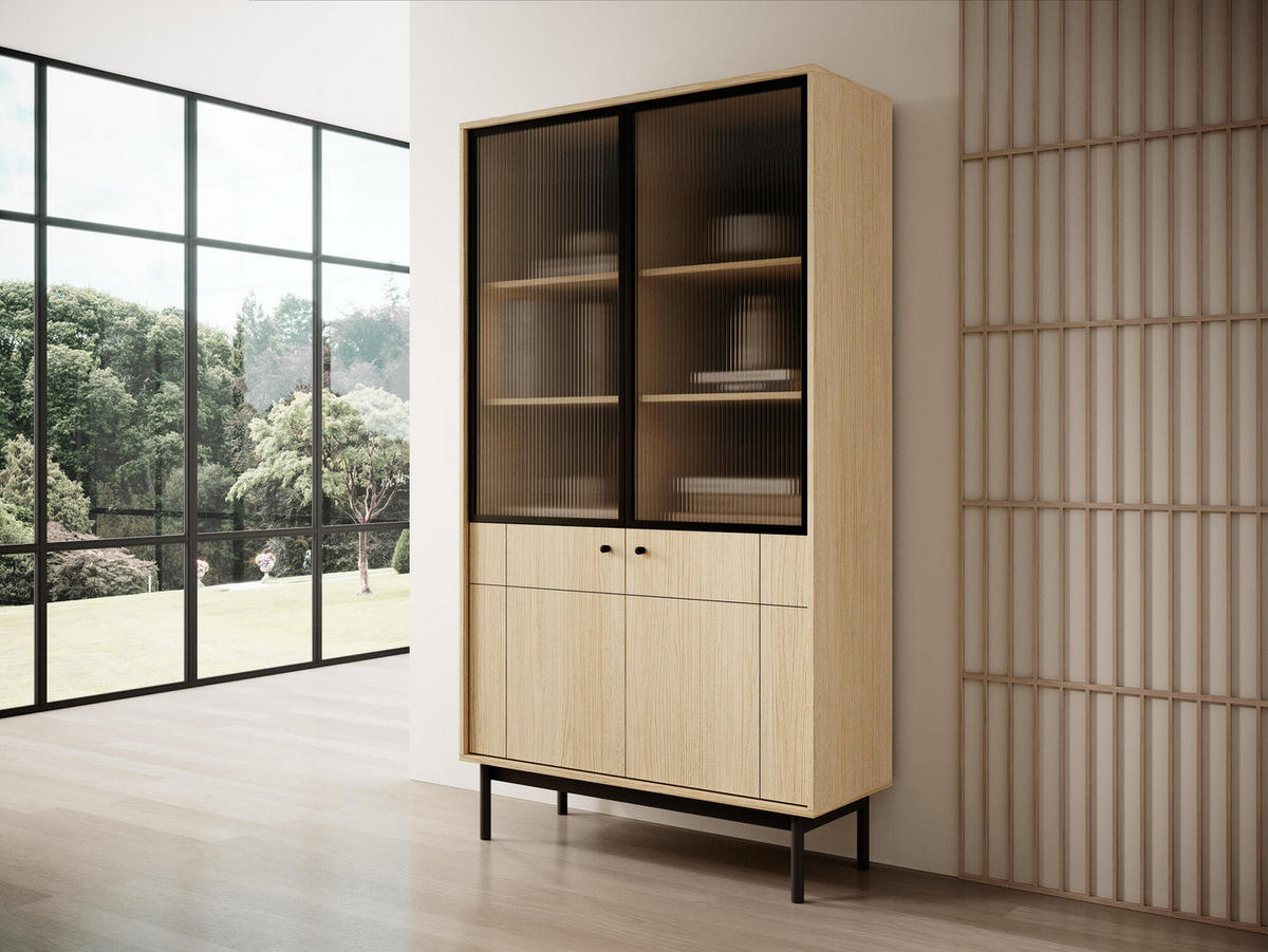 VITRINE JAPANDI Beige 104x39x185 cm - Beige, Holzwerkstoff (104/185/39cm) - FURNLUX