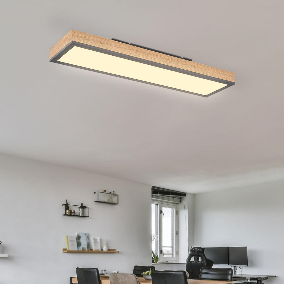 LED DECKENLEUCHTE Holzoptik Braun - Braun, Metall (60/15/3cm) - Globo Lighting