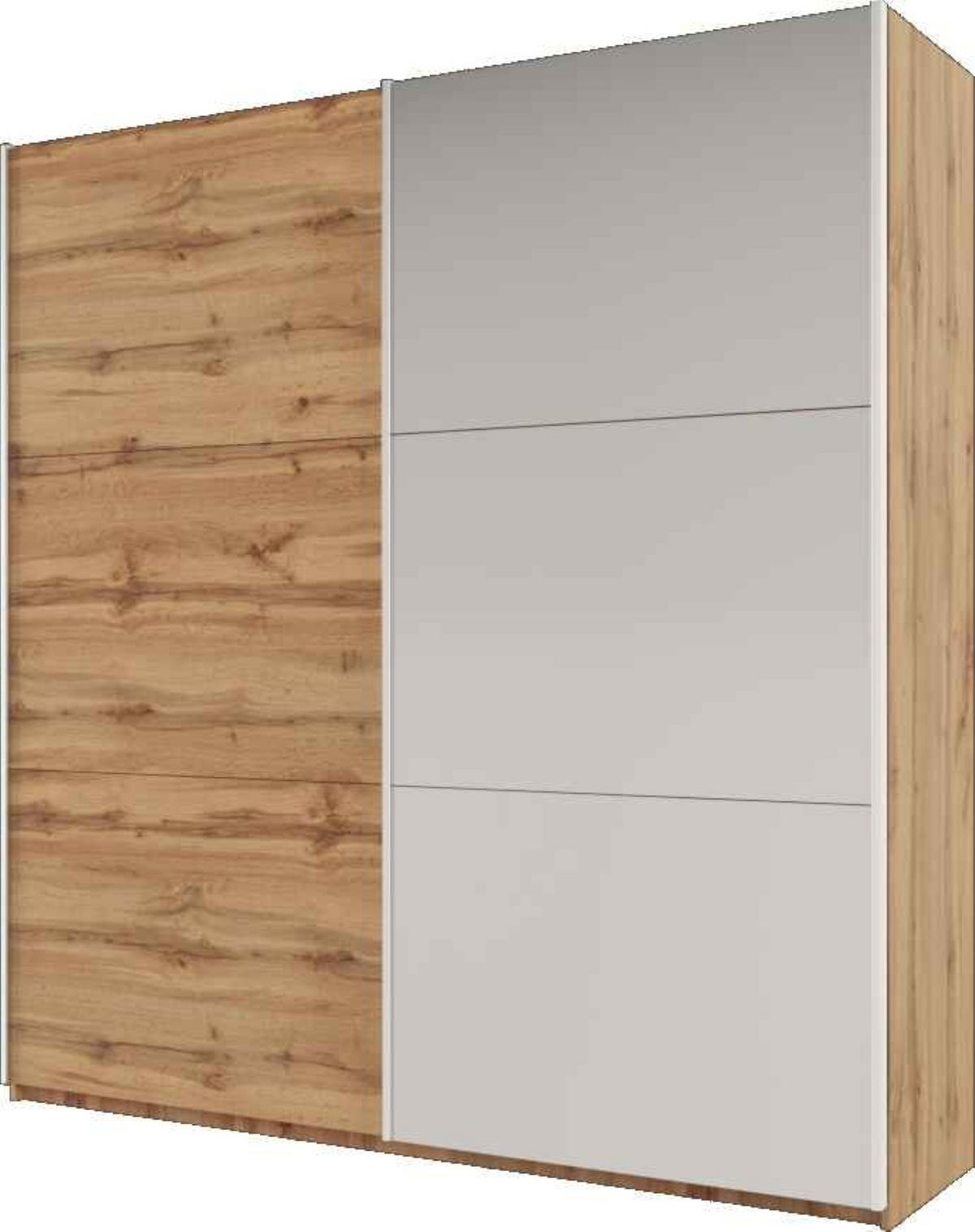 SCHWEBETÜRENSCHRANK ORIANNA 225/244/65 cm 2-türig mit Spiegel Eiche Wotan - Eiche Wotan, Holzwerkstoff (225/244/65cm) - MASSENO