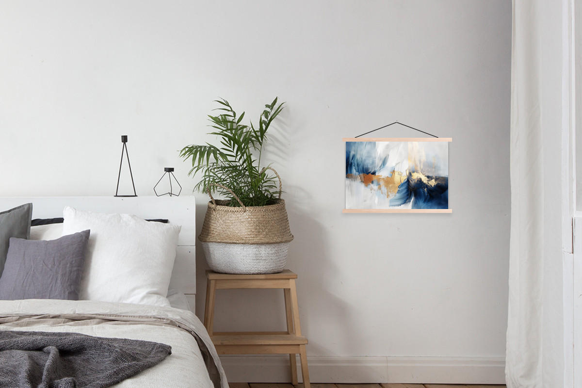 POSTER Gold - Blau - Aquarell - Kunst - Modern 60x40 cm - Hellblau, Textil (60/40/0.15cm) - MuchoWow