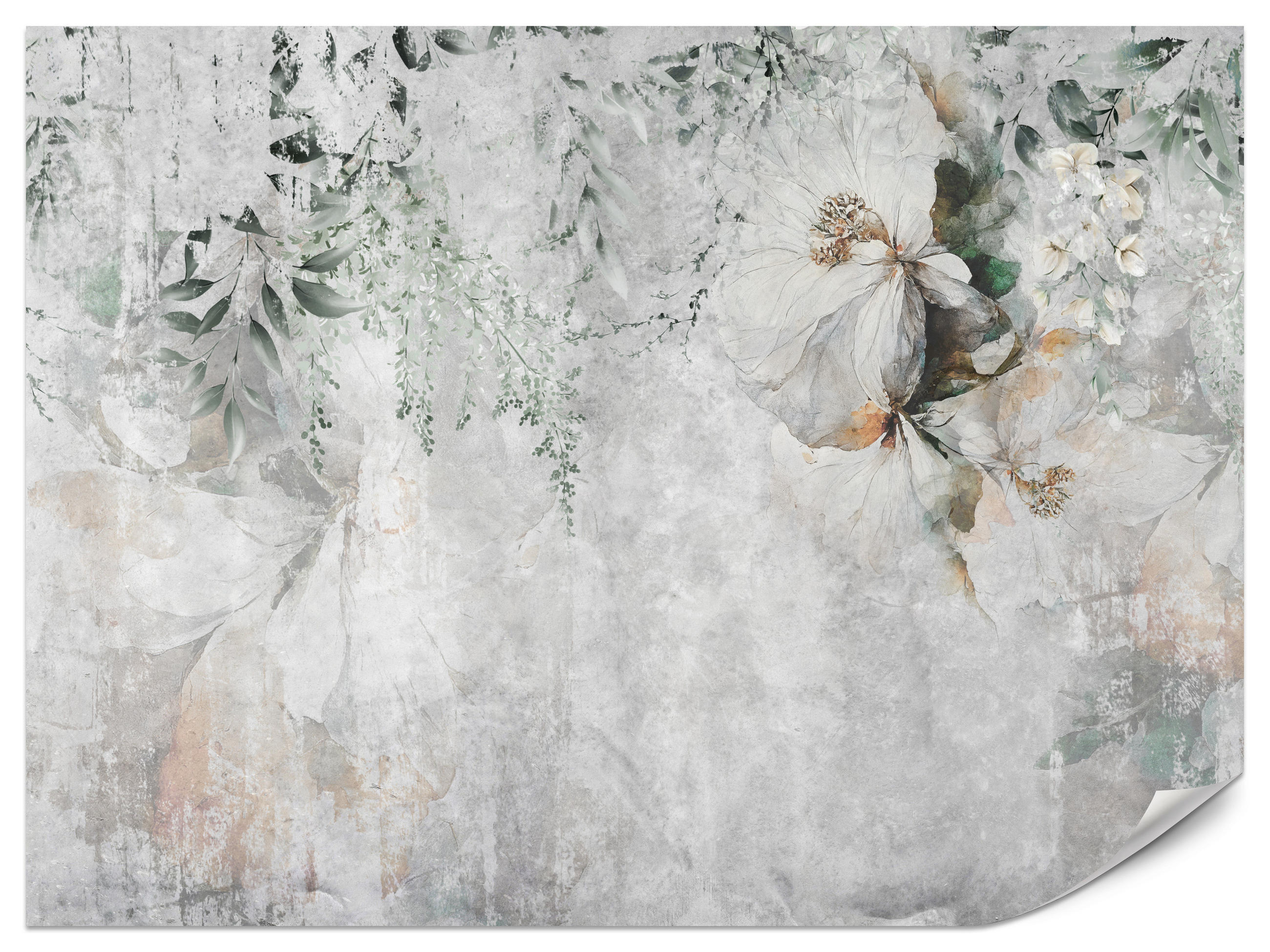 FOTOTAPETE für Esszimmer Zarte Blumen Blätter Beton 100x70 - Orange/Grau, Papier (100/70cm) - Muralo