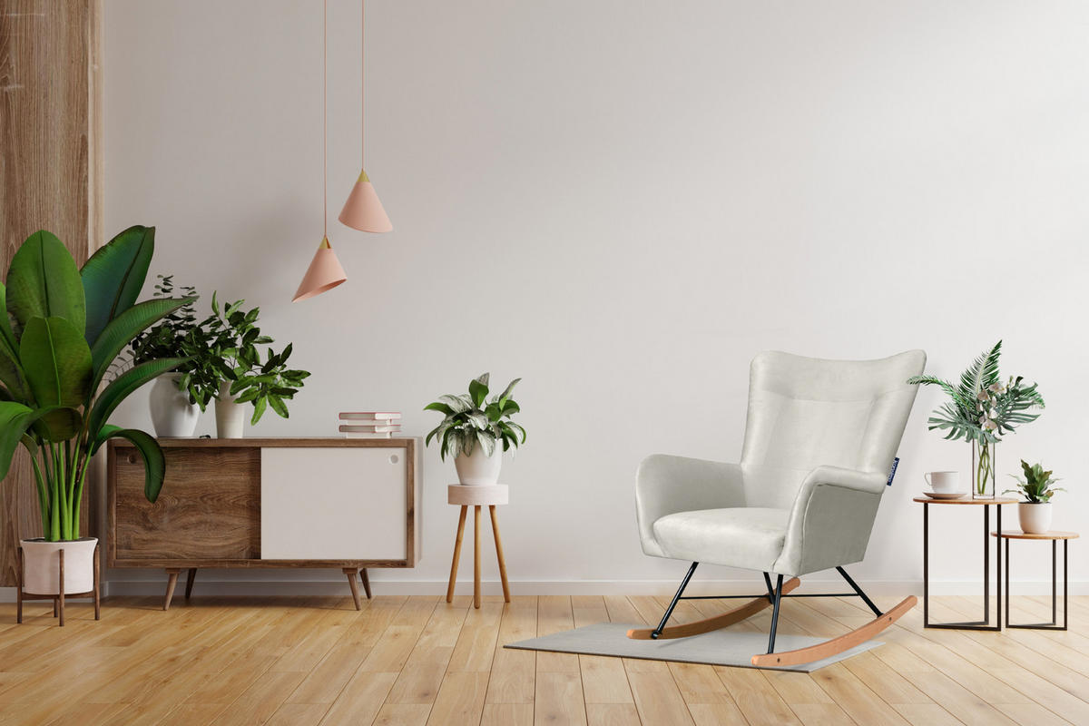 SCHAUKELSESSEL ADDUCTI pflegeleichter Veloursstoff, Creme - Eichefarben/Creme, Holz/Textil (75/94/112cm) - KONSIMO®