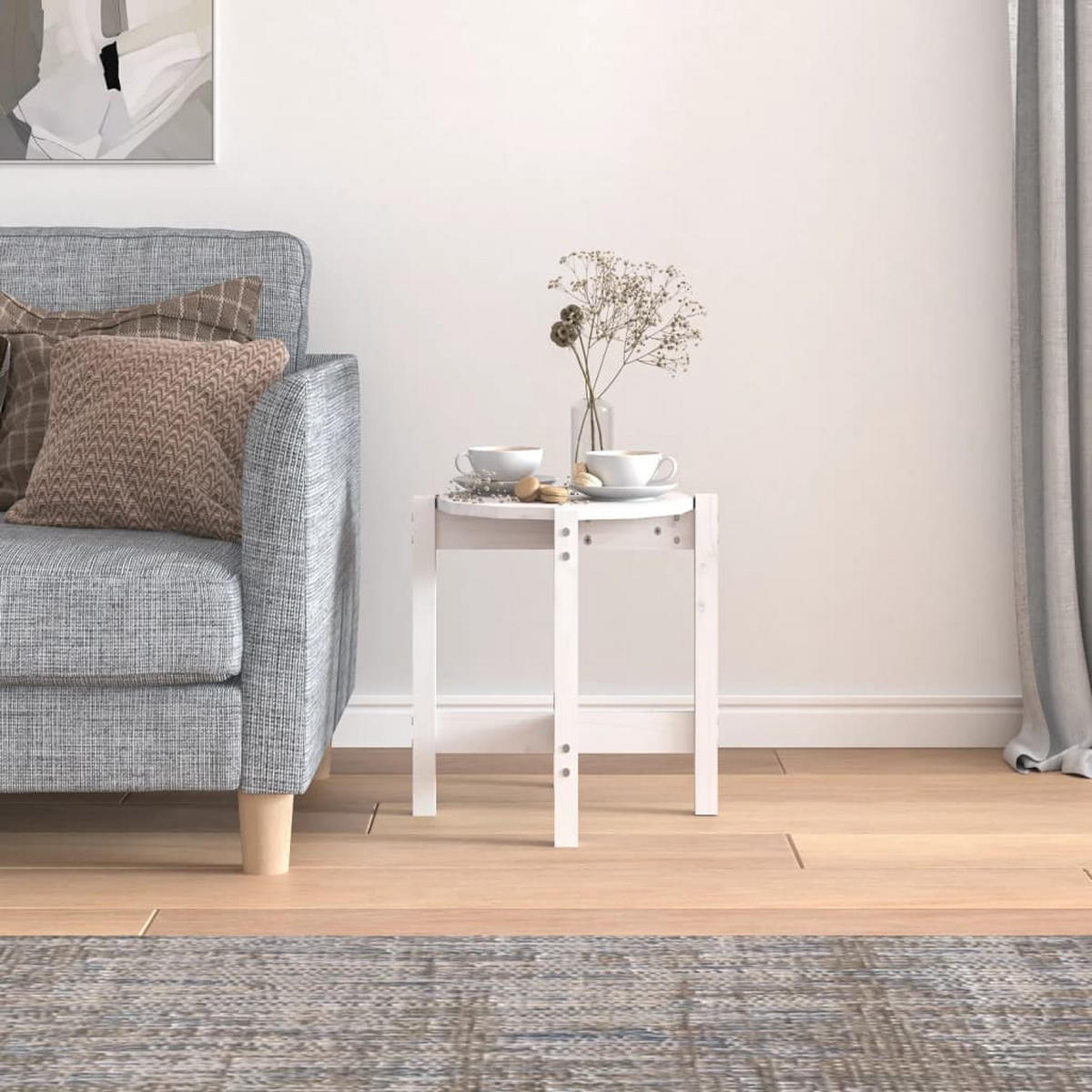 COUCHTISCH Weiß Ø 42,5x45 cm Massivholz Kiefer - Weiß, Holz (42.5/42.5/45cm) - furnicato
