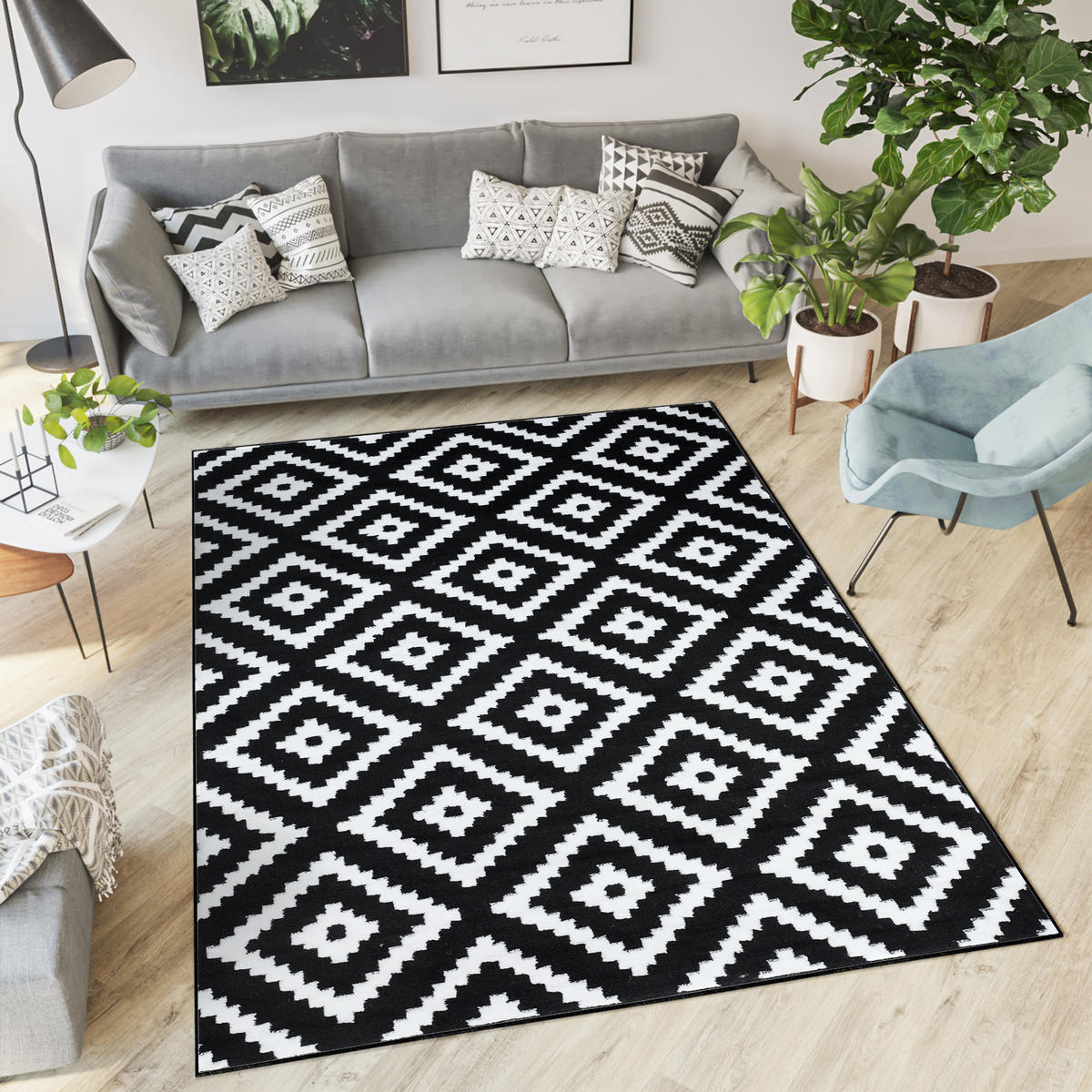 TEPPICH LUXURY Schwarz Geometrisch Karo Diamant 300/400 cm - Schwarz, Textil (300/400cm) - Tapiso