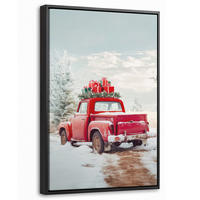 LEINWAND Bilder mit Rahmen - Auto - Rot - Geschenke - Winter - Schnee - Weihnachten - 40x60 - Rot, Textil (40/60cm) - MuchoWow