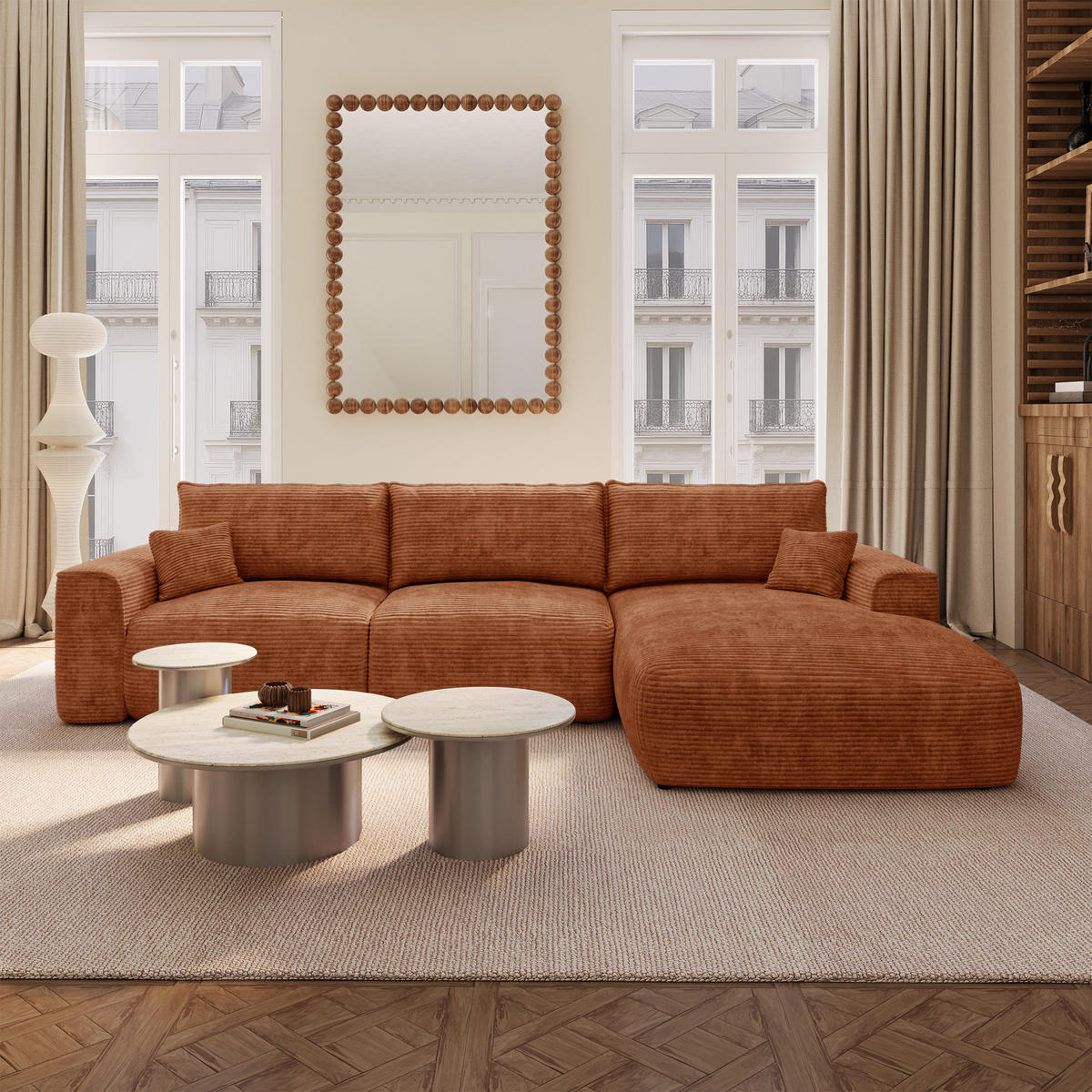 ECKSOFA rechtwinklig COMO Cord Terrakotta 297cm - Dunkelorange/Terracotta, Textil (297/167cm) - Premium Interiors