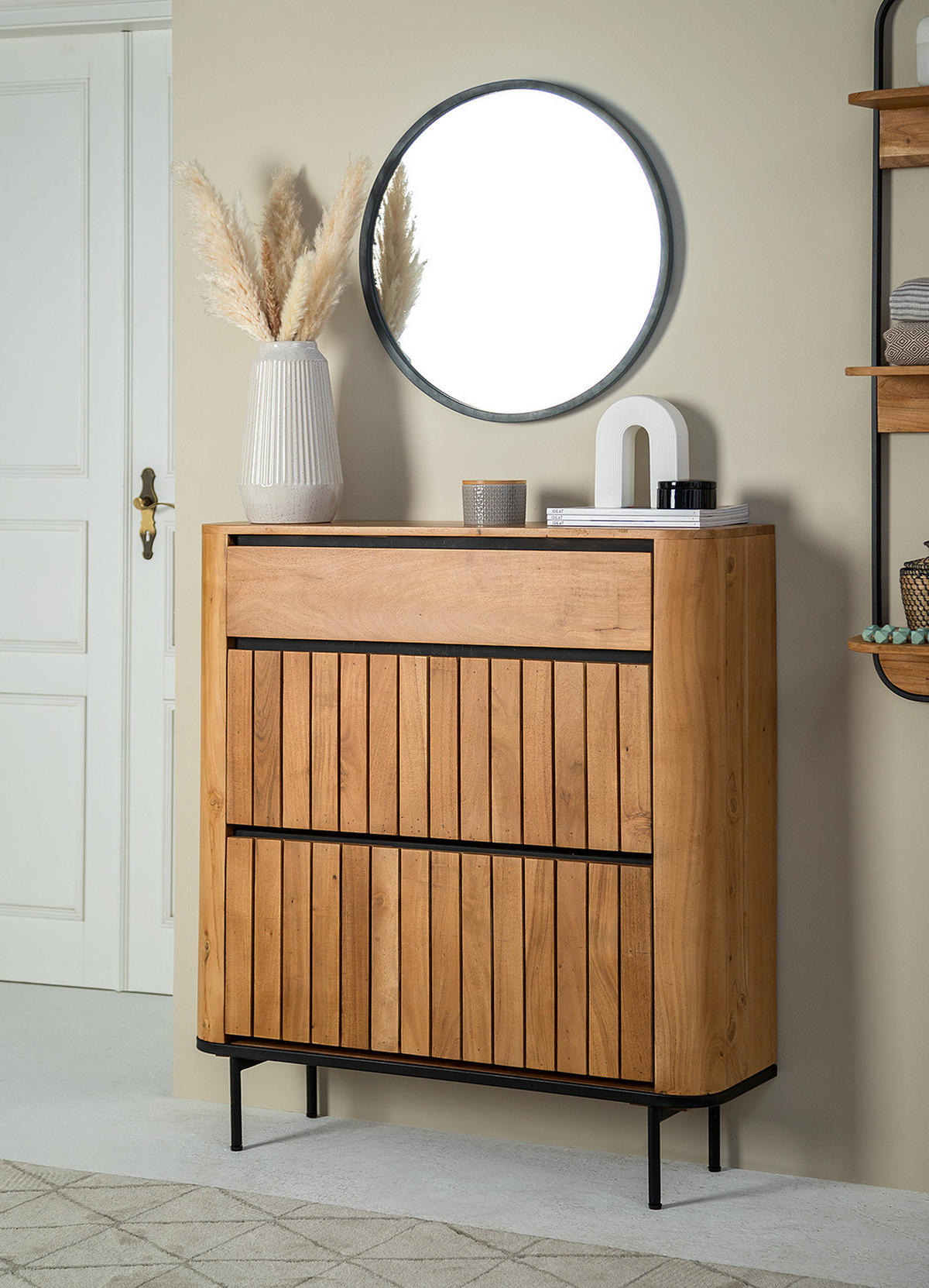 SCHUHKIPPER - Akazie massiv / Metall - Akaziefarben, Holz (99/118/30cm) - home24