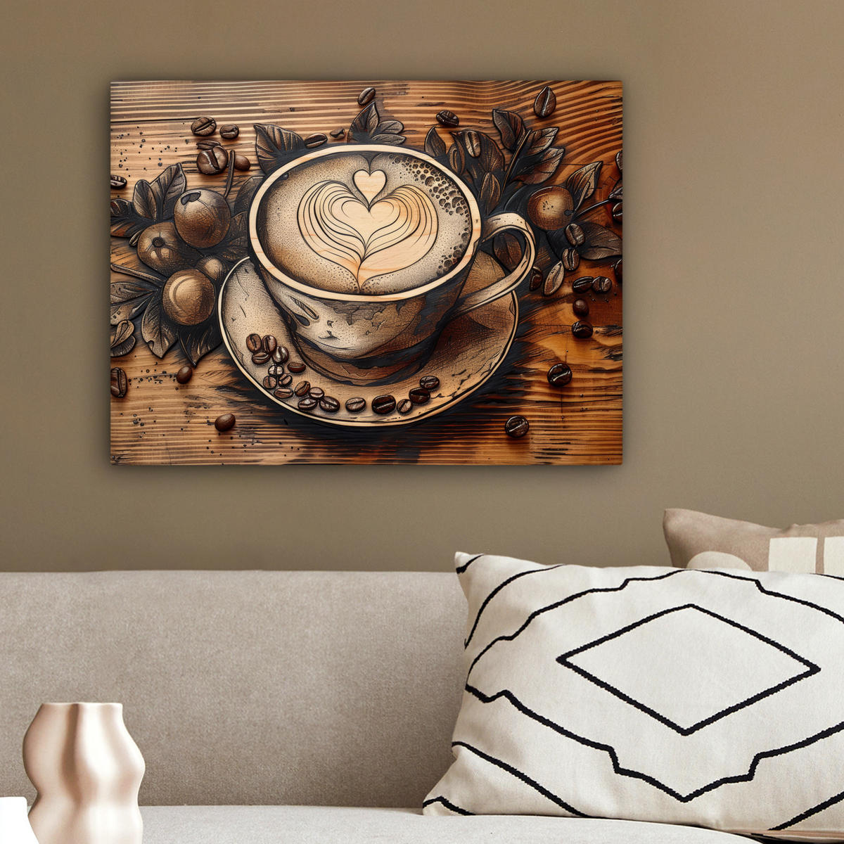 LEINWANDBILD Kaffee - Vintage - Braun - Tasse - Holz 40x30 cm - Braun, Textil (40/30cm) - MuchoWow