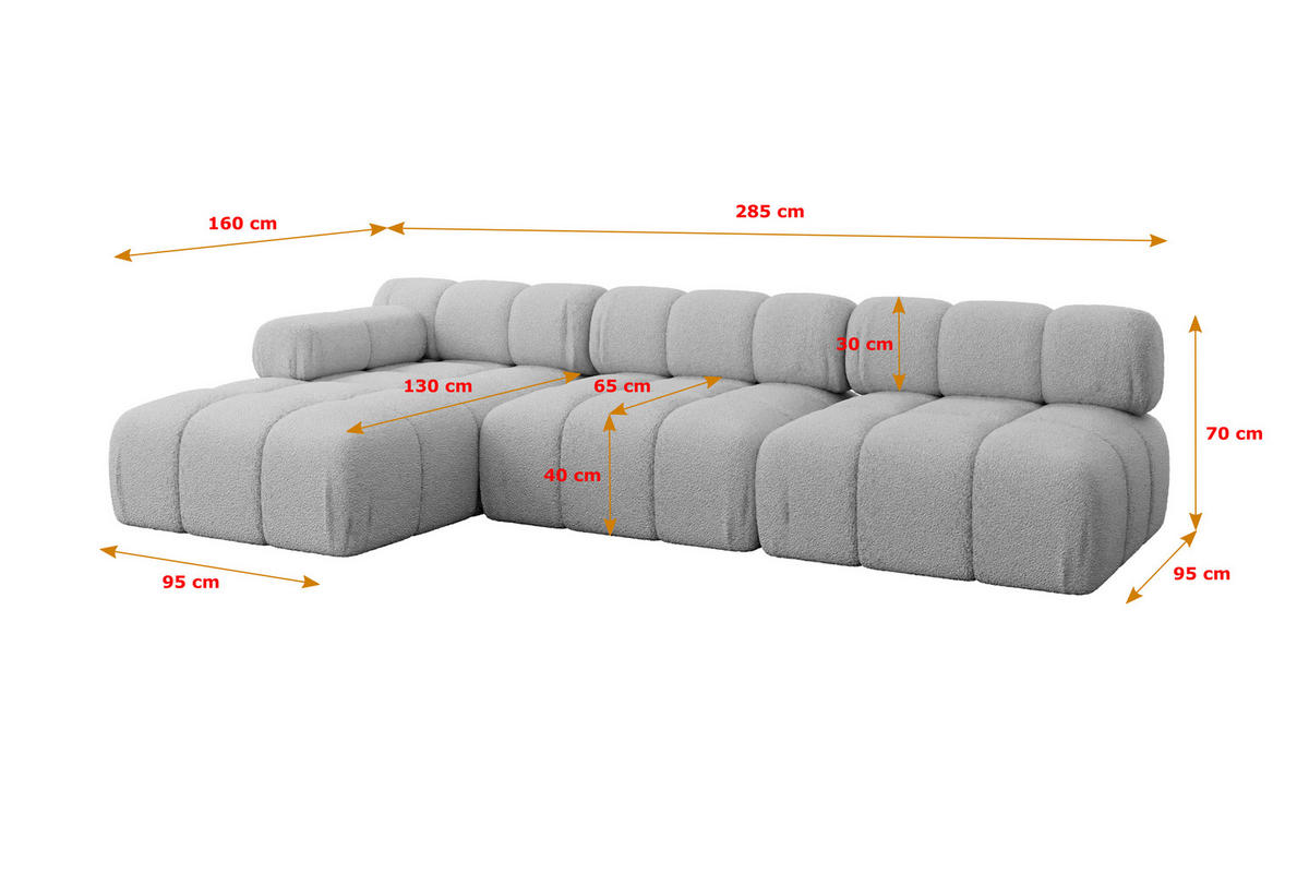 ECKSOFA modulares Sofa Razon-L2 - 285x160x70 cm Hellgrau Bouclé - Hellgrau, Holzwerkstoff/Textil (285/160cm) - ALTDECOR