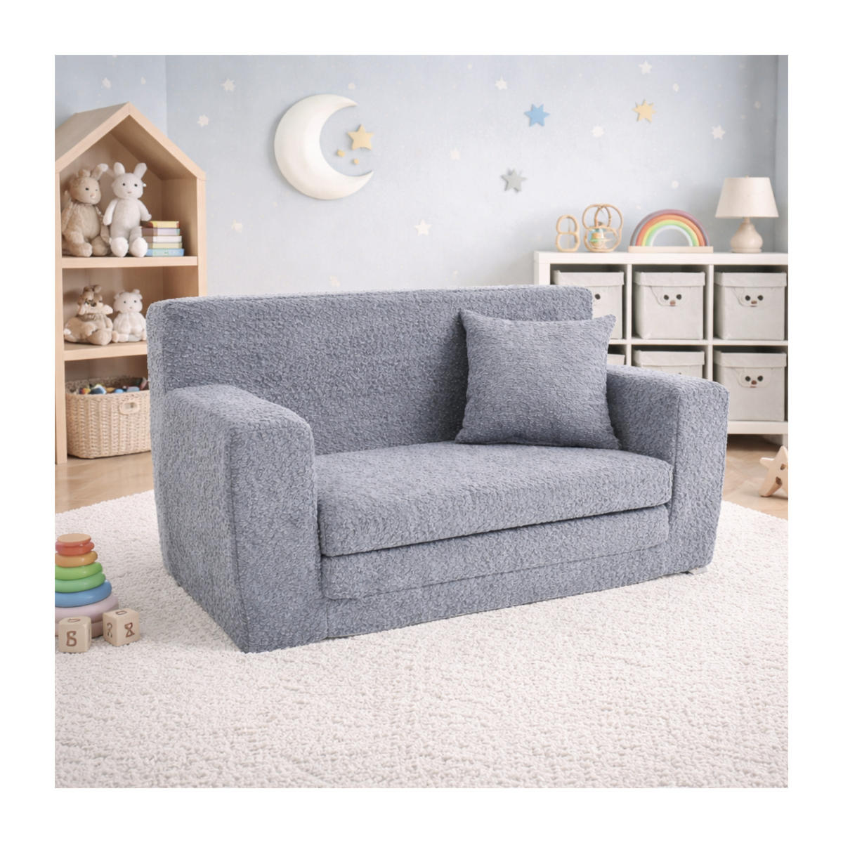 KINDERSOFA David – Stilvoller Komfort für das Kinderzimmer - In den Trendfarben - Grau, Textil (83/47/43cm) - Fortisline