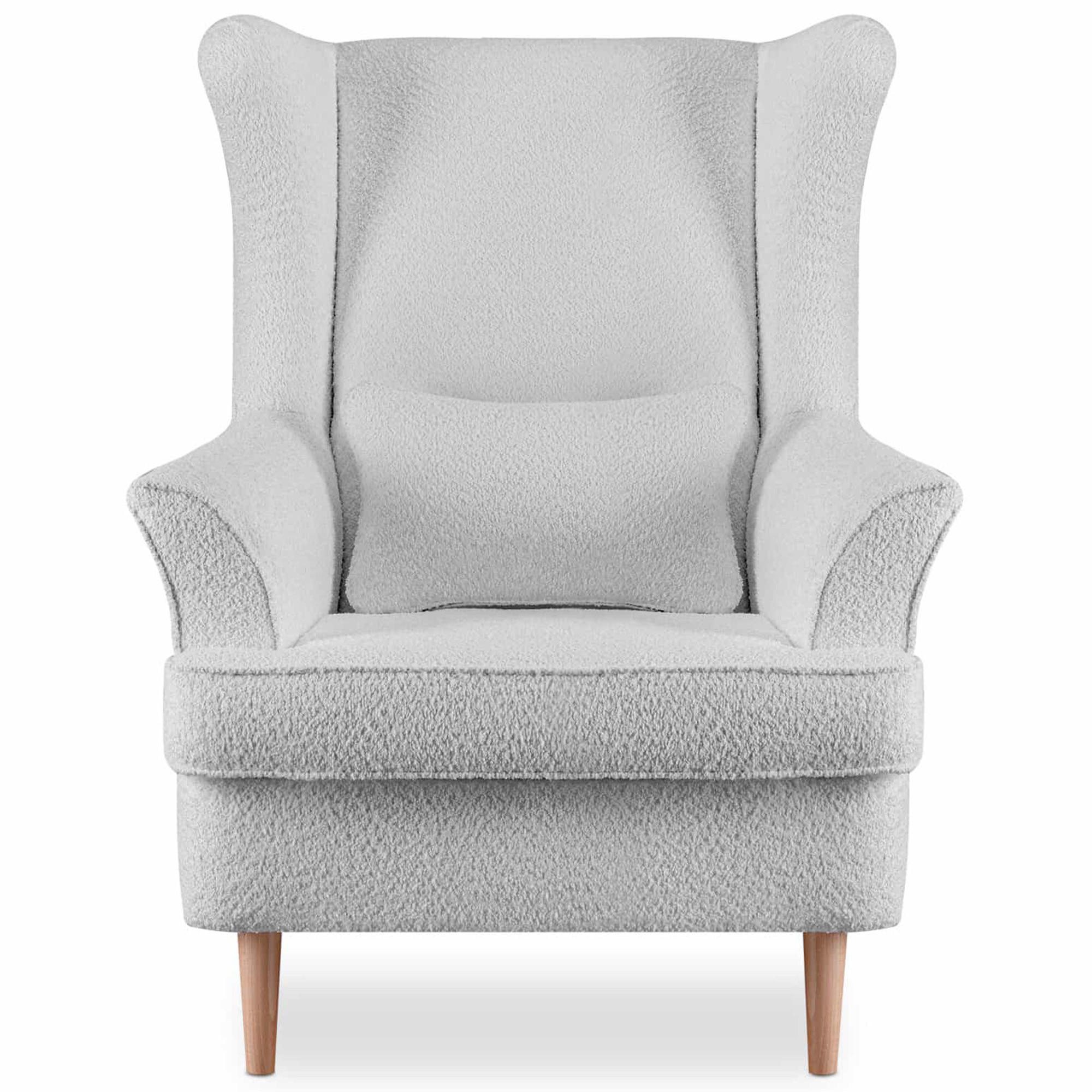 OHRENSESSEL STRALIS inklusive dekorativem Kissen, Hellgrau - Hellgrau/Braun, Textil (82/108/80cm) - KONSIMO®