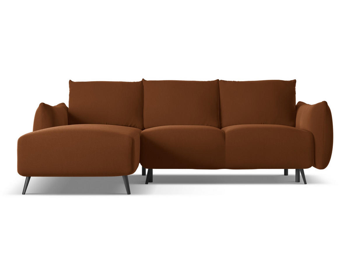 ECKSOFA mit Schlaffunktion Samt Stoff Orange - Terracotta/Schwarz, Textil/Metall (162/242cm) - Makamii