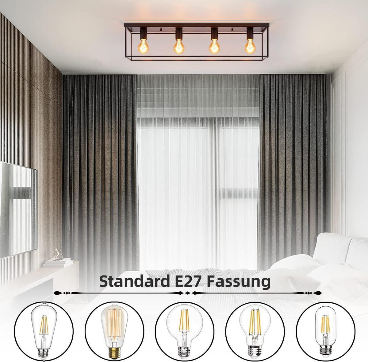 DECKENLEUCHTE Ignaz 4-flammig 80/15/20 cm - Schwarz, Metall (80/15/20cm) - Nettlife