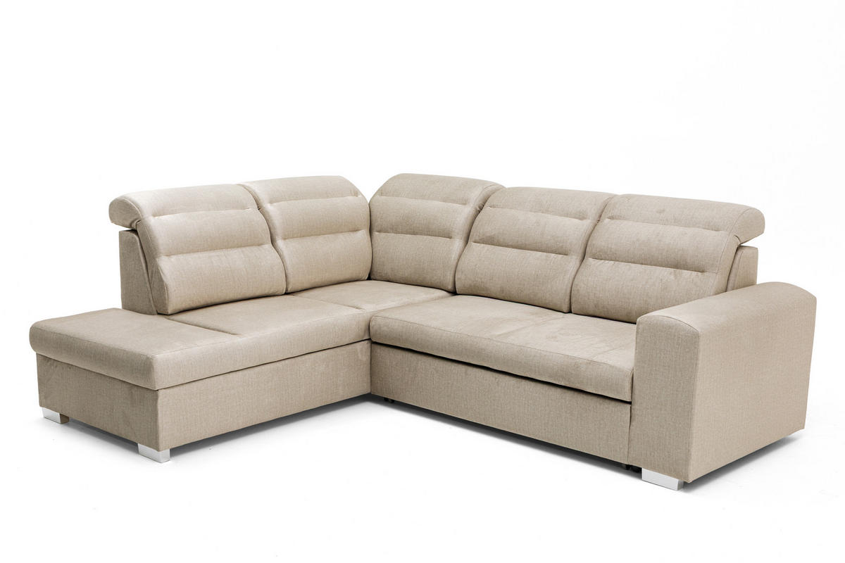 ECKSOFA CLOUD L Links mit Schlaffunktion 120x190 Velours Beige - Chromfarben/Beige, Holz/Kunststoff (202/260cm) - Muffo