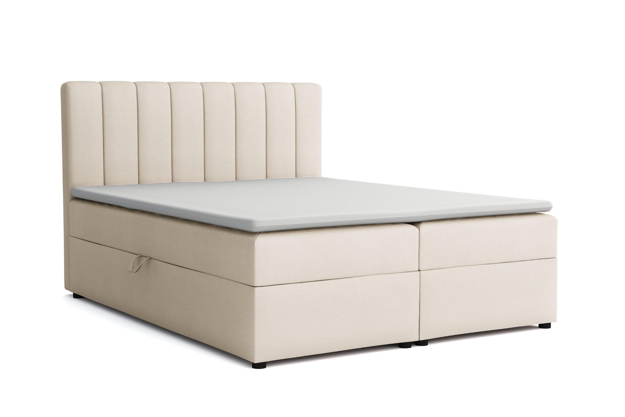 BOXBETT VIKA 120/200 in Velours Creme H4 - Creme, Holz/Holzwerkstoff (120/200cm) - Deine Möbel 24