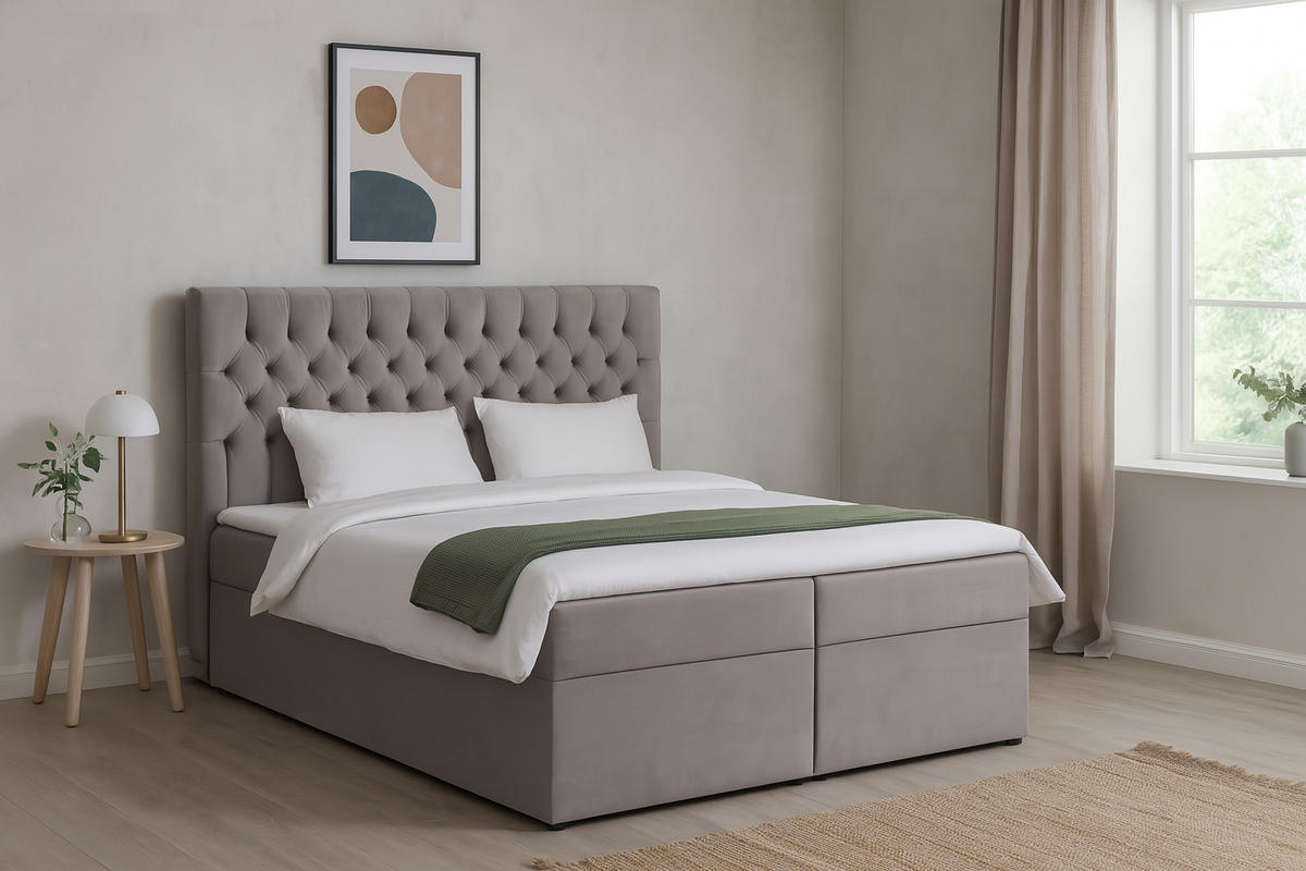 BOXSPRINGBETT LAVIDO mit Topper und Bettkasten, Hellgrau, 140x200 cm - Hellgrau, Textil (140/200cm) - KS Home Concept