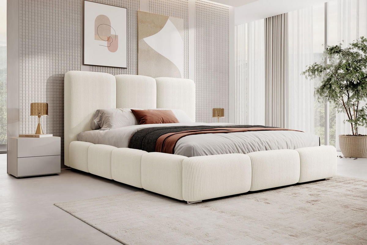 POLSTERBETT Bauro Creme mit Cordbezug 160x200 cm - Silberfarben/Creme, Textil (160/200cm) - Selsey