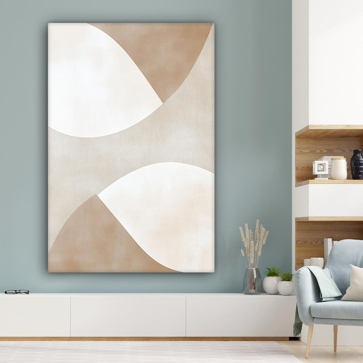 OBRAZ NA PLÁTNĚ Hnědá - Japonci - Abstrakt 90x140 cm - písková barva, textil (90/140cm) - MuchoWow