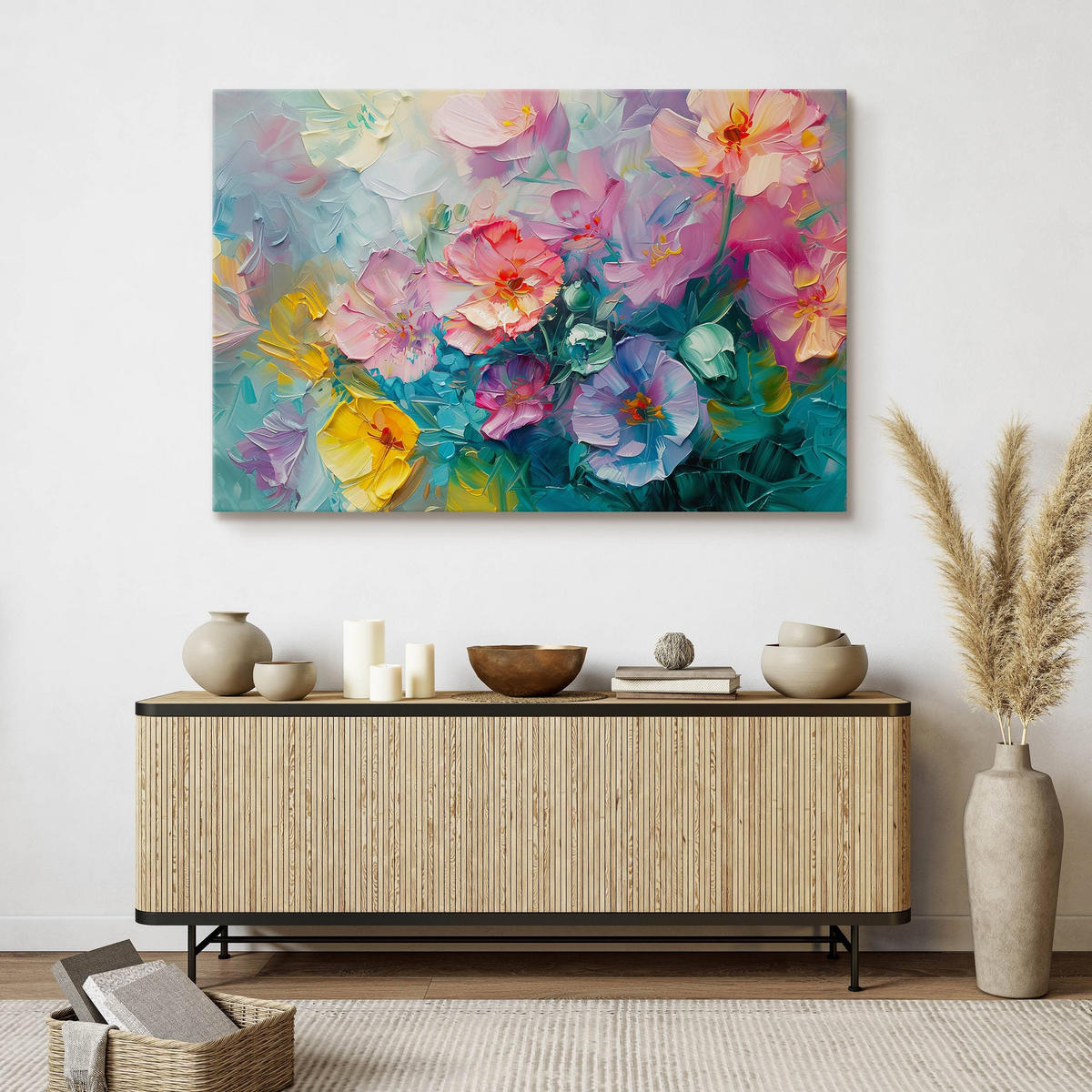 LEINWANDBILD Feldblumen Abstraktion 120/80 cm - Türkis/Blau, Textil (120/80cm) - Muralo