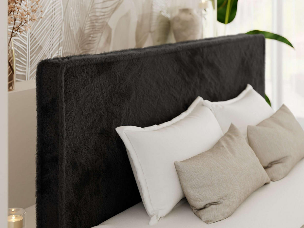 ČALÚNENÁ POSTEĽ LUMARO CLASSIC 140/200 - Čierna Plyš - Matrac Multipocket - čierna/jadrový buk, drevo/textil (140/200cm) - MKS