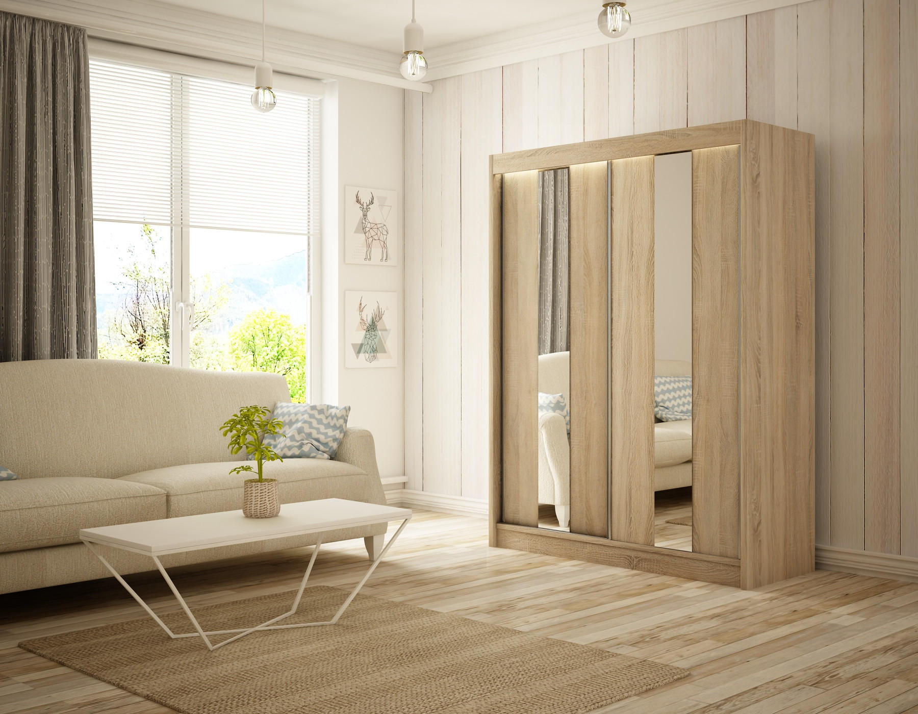 KLEIDERSCHRANK LUKIA mit LED - 120 cm - Sonoma Eiche - Sonoma Eiche, Holzwerkstoff (120/215/61cm) - ALTDECOR