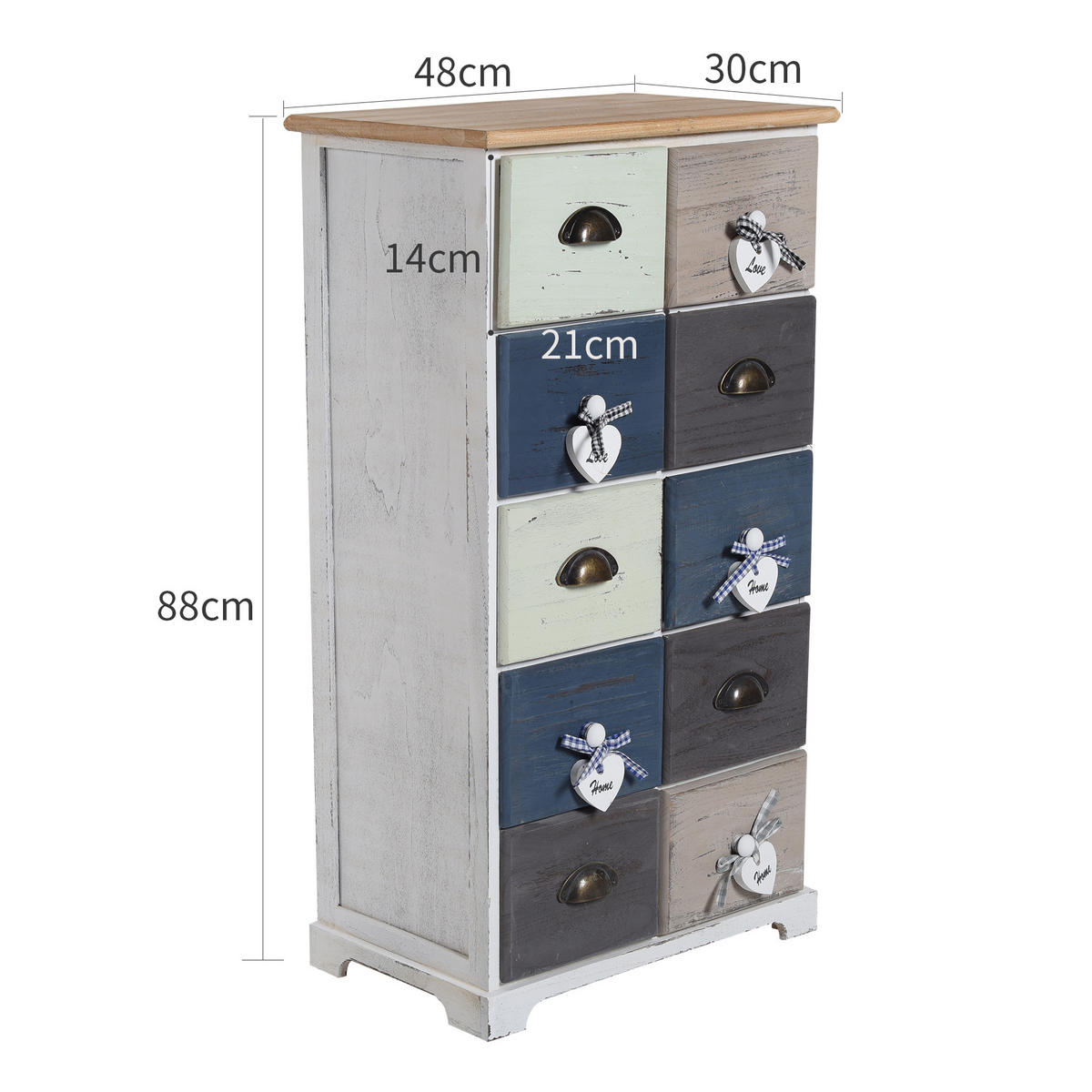 KOMMODE Mehrfarbig 30/48/88 cm - Multicolor, Holz (30/88/48cm) - Mobili Rebecca
