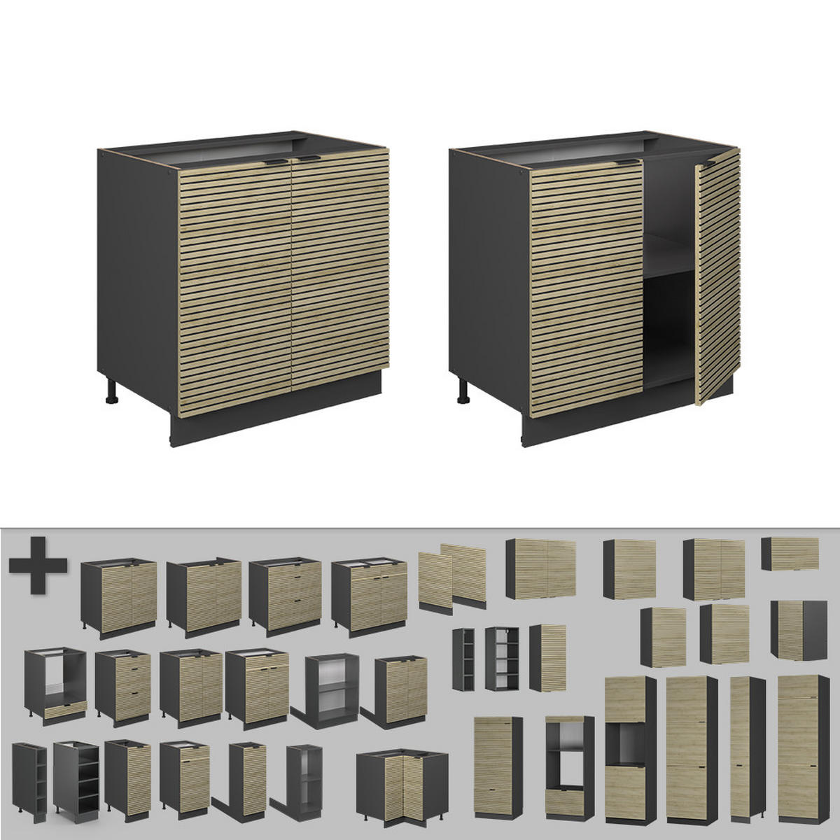 SPÜLENUNTERSCHRANK Fame-Line Eiche Paneel 80 cm mit Regal, AP Anthrazit - Eichefarben/Anthrazit, Holzwerkstoff (80/82/60cm) - Vicco