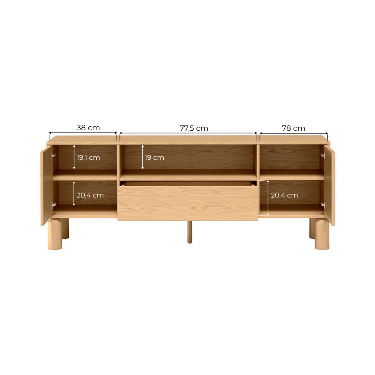 TV-LOWBOARD Sanden SN-6 160 x 61,6 x 40,6 cm Eiche Bookmatch - Eichefarben, Holz/Holzwerkstoff (160/61.6/40.6cm) - Koseto