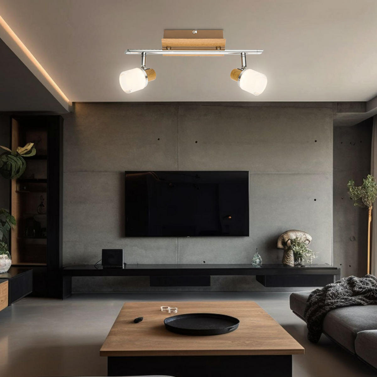 LED DECKENLEUCHTE ALONIS Silber Holzoptik - Silberfarben, Holz (35/8/14.5cm) - Globo Lighting