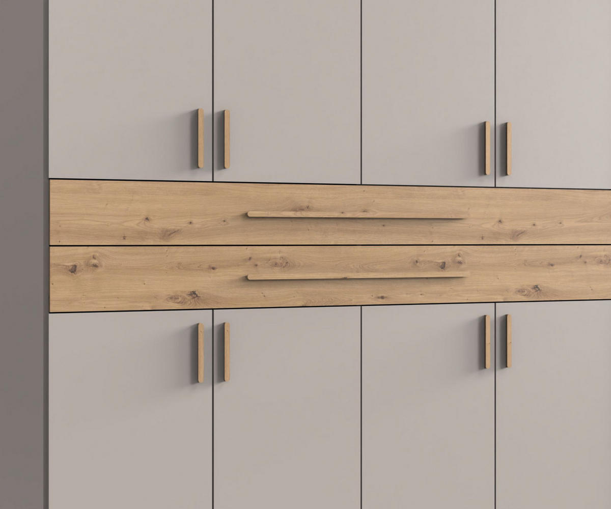 SKŘÍŇ S OTOČNÝMI DVEŘMI B270/H208/T58 cm, béžovo-šedá, šatní skříň se 2 zrcadlovými dveřmi, 2 zásuvkami a úchytkami v dekoru dub Artisan / 22648 - šedobéžová/dub artisan, kompozitní dřevo/plast (270/208/58cm) - luma-home